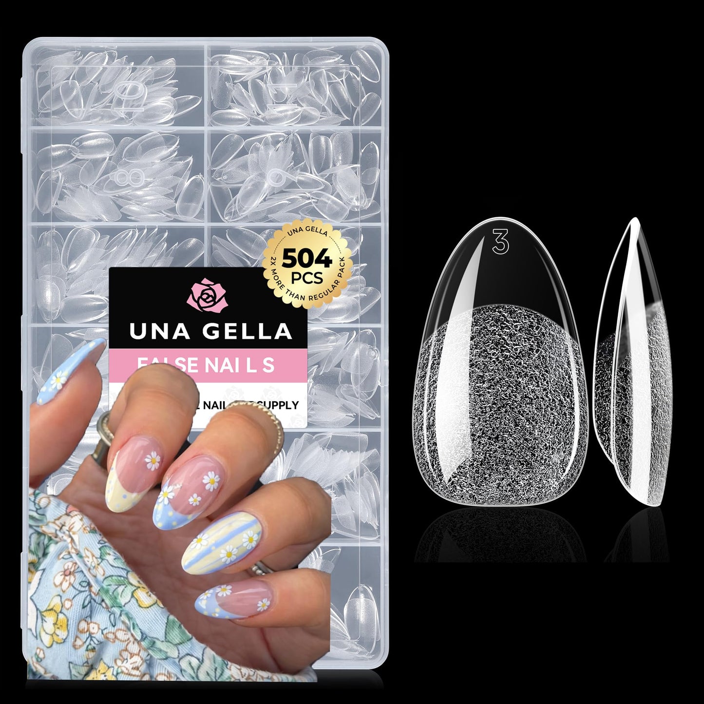 UNA GELLA Short Oval Almond Fake Nails 504pcs Press on Nails Pre-shape Short Almond Round Gel Nail Tips for Full Cover Acrylic False Nails For Nail Extension Home DIY Salon 12 Sizes False Gelly Tips