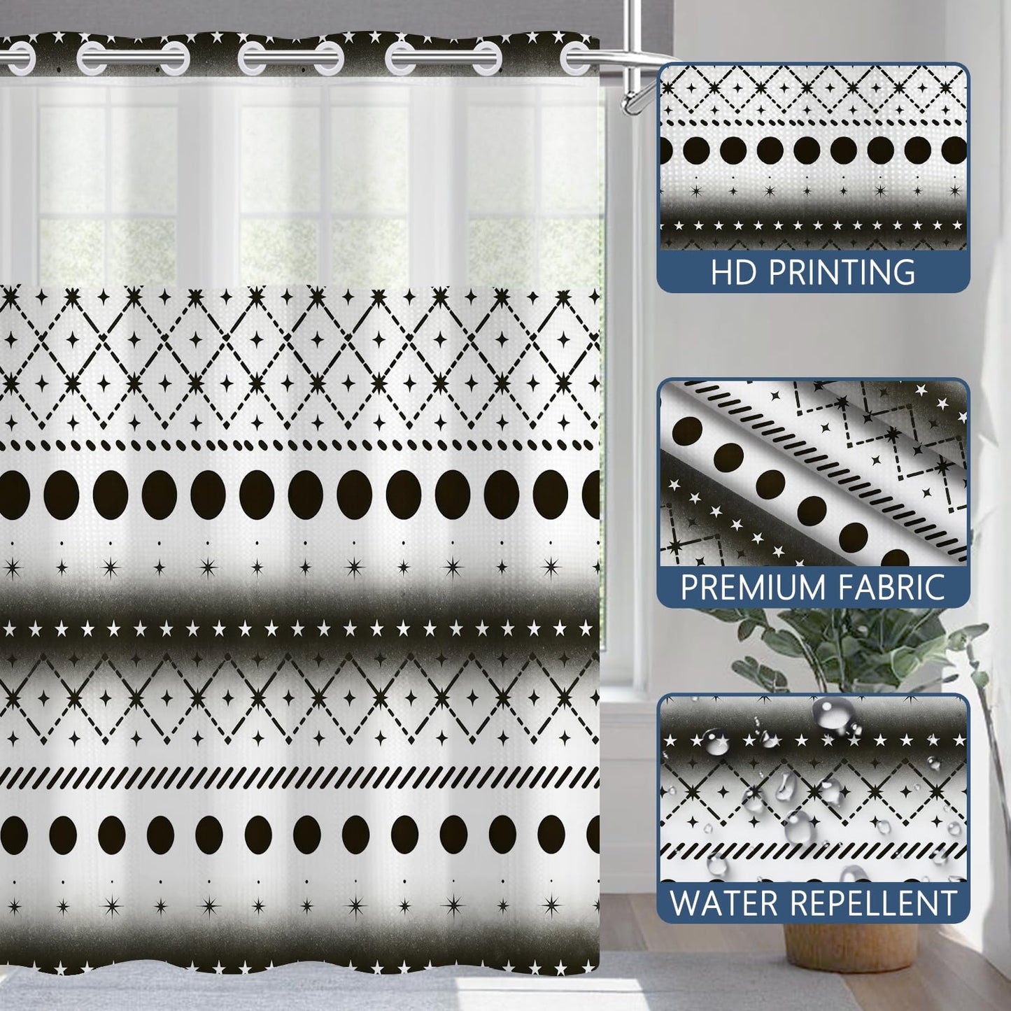 NAEMBCU No Hook Waffle Shower Curtain with Snap-in Liner 71x74 Inch