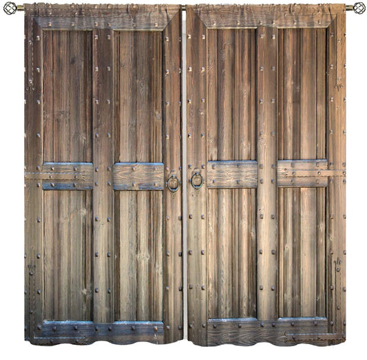 Wooden Door Curtain, Rustic Vintage Wooden Barn Door Farmhouse Print Decor Rod Pocket Window Drapes, for Living Room Bedroom Kitchen 42" W X 45" L