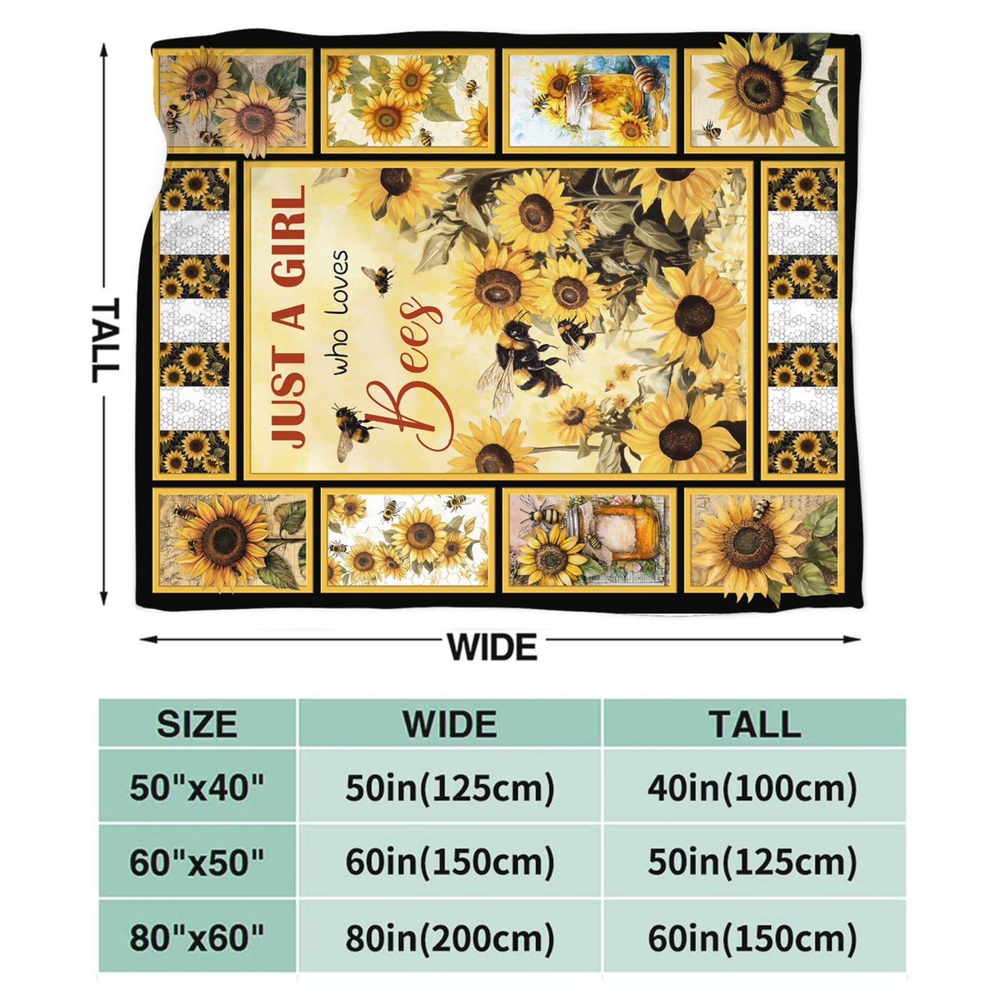 Bee Blanket for Boys Girls, Bee Sunflowers Flannel Throw Blanket, Fleece Soft Cozy Stuff Blankets Gift for Women Men Couch Sofa Bed 50" x 40"
