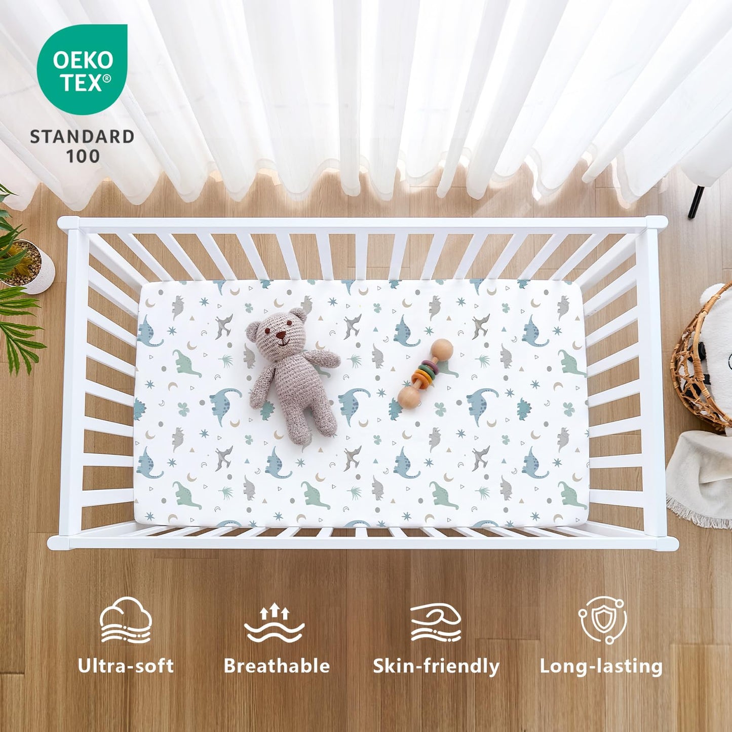 4 Pack Baby Crib Sheets for Boys Girls - Ultra Soft & Skin-Friendly Fitted Crib Sheet for Standard Crib and Toddler Mattress, 52"x28"(Teal)