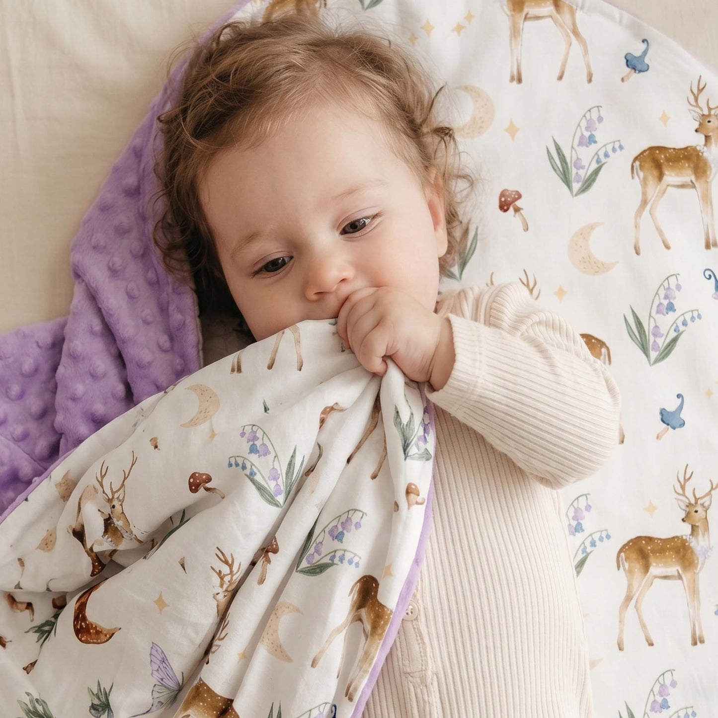CIVARUA KIDS Baby Blankets for Girls Boys, Purple Deer, 30x40 | Soft Cozy Fleece Receiving Blanket for Newborn & Toddler, 3D Minky Dotted Backing, Breathable for Crib, Stroller & Tummy Time