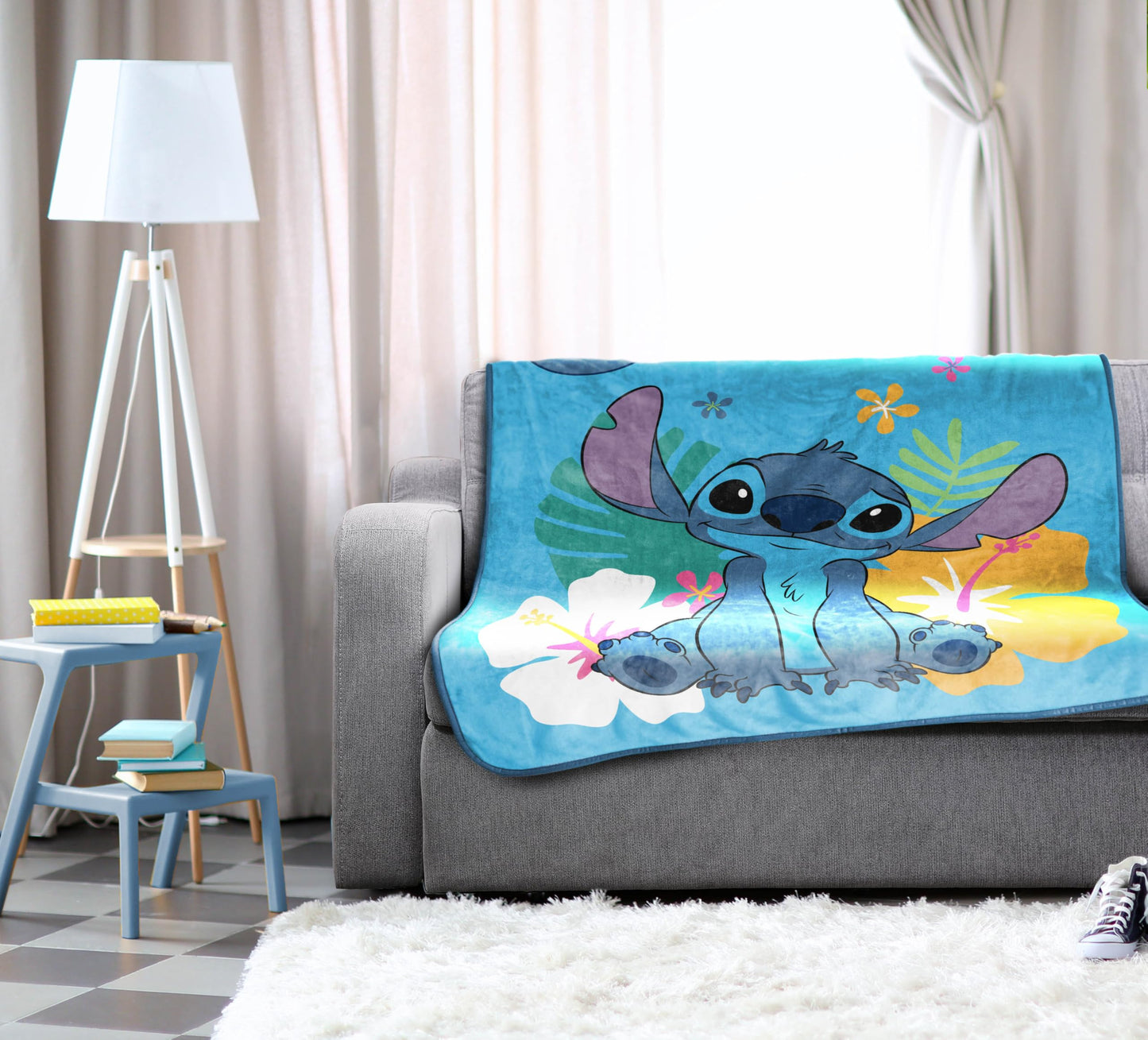 Jay Franco Kids Plush Throw Blanket – Soft & Cozy Fleece Throw for Bedroom & Couch Décor, Official Licensed Product, Blue - Stitch, 46x60 - Throw Blanket