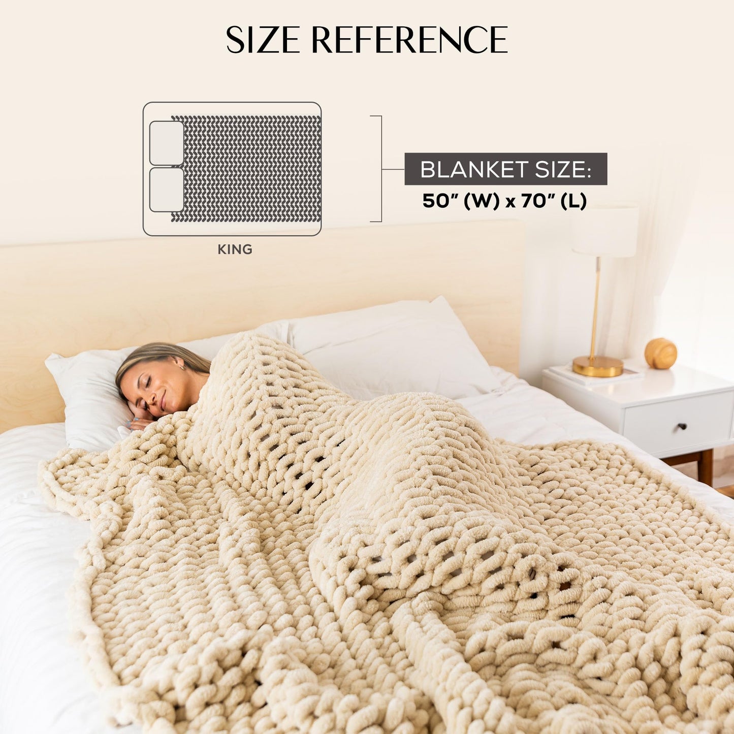 SAMIAH LUXE Chunky Knit Throw Blanket 50x70, Buttercream Cream Chenille Throw Blanket for Couch Bed Sofa, Soft Fluffy Cable Knit Blanket, Oeko-TEX Certified, Machine Washable