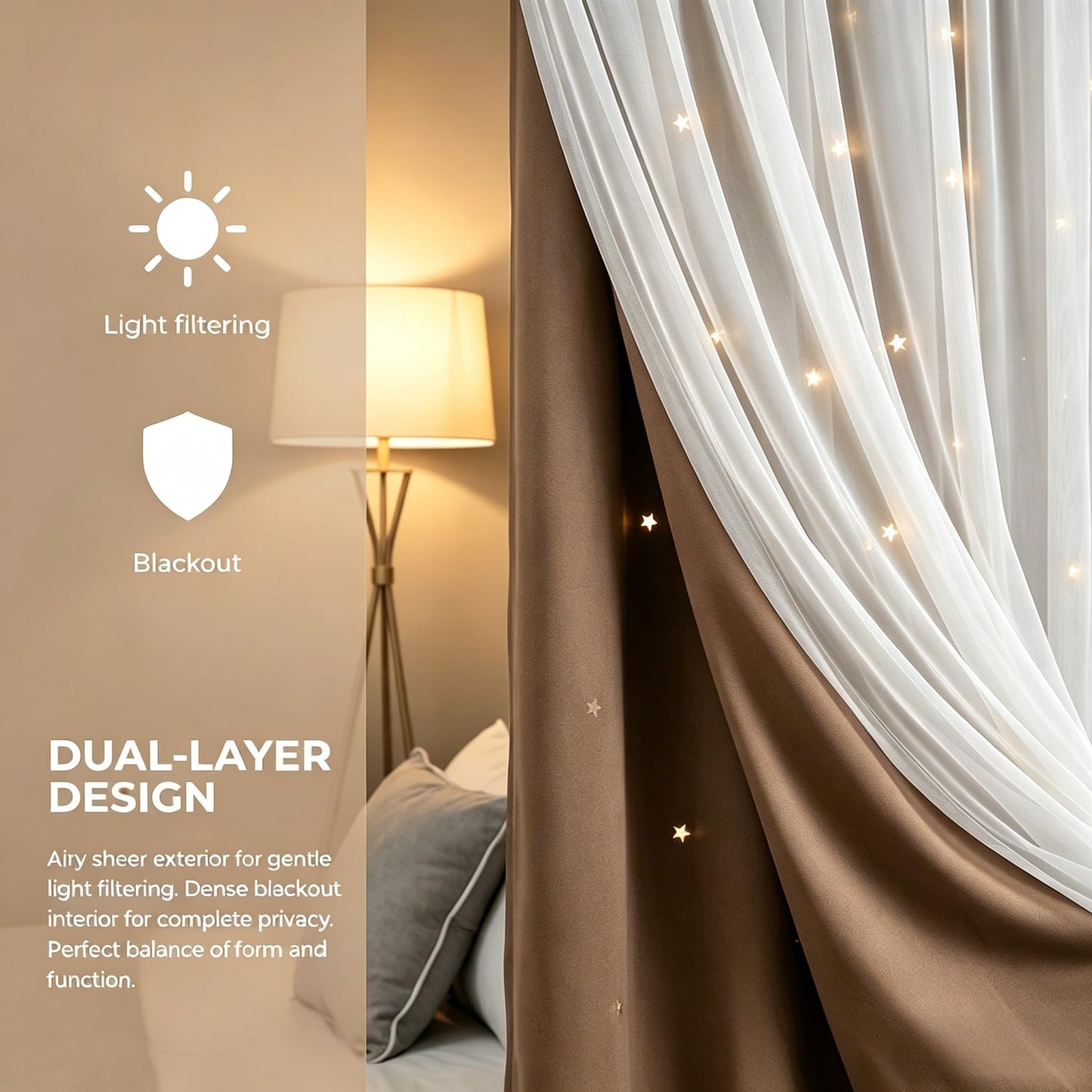 Kinryb 63 Inch Long Star Cut-Out Blackout Curtains for Bedroom Mix and Match Curtain for Kids Girls Bedroom Thermal Insulated Drape 42" W x 63" L Coffee 2 Panels