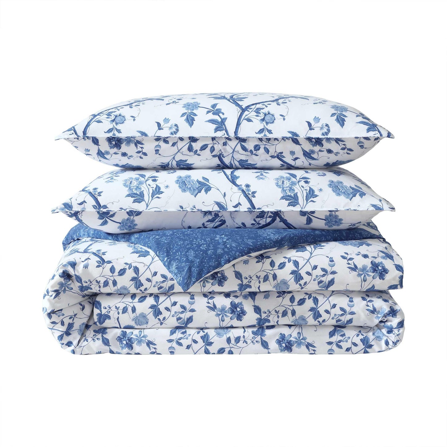 Laura Ashley – Queen Comforter Set, Reversible Floral Bedding with Matching Shams & Bonus Decorative Pillows, Medium Weight, 7-Piece, College Dorm Room Essentials (Elise Blue)