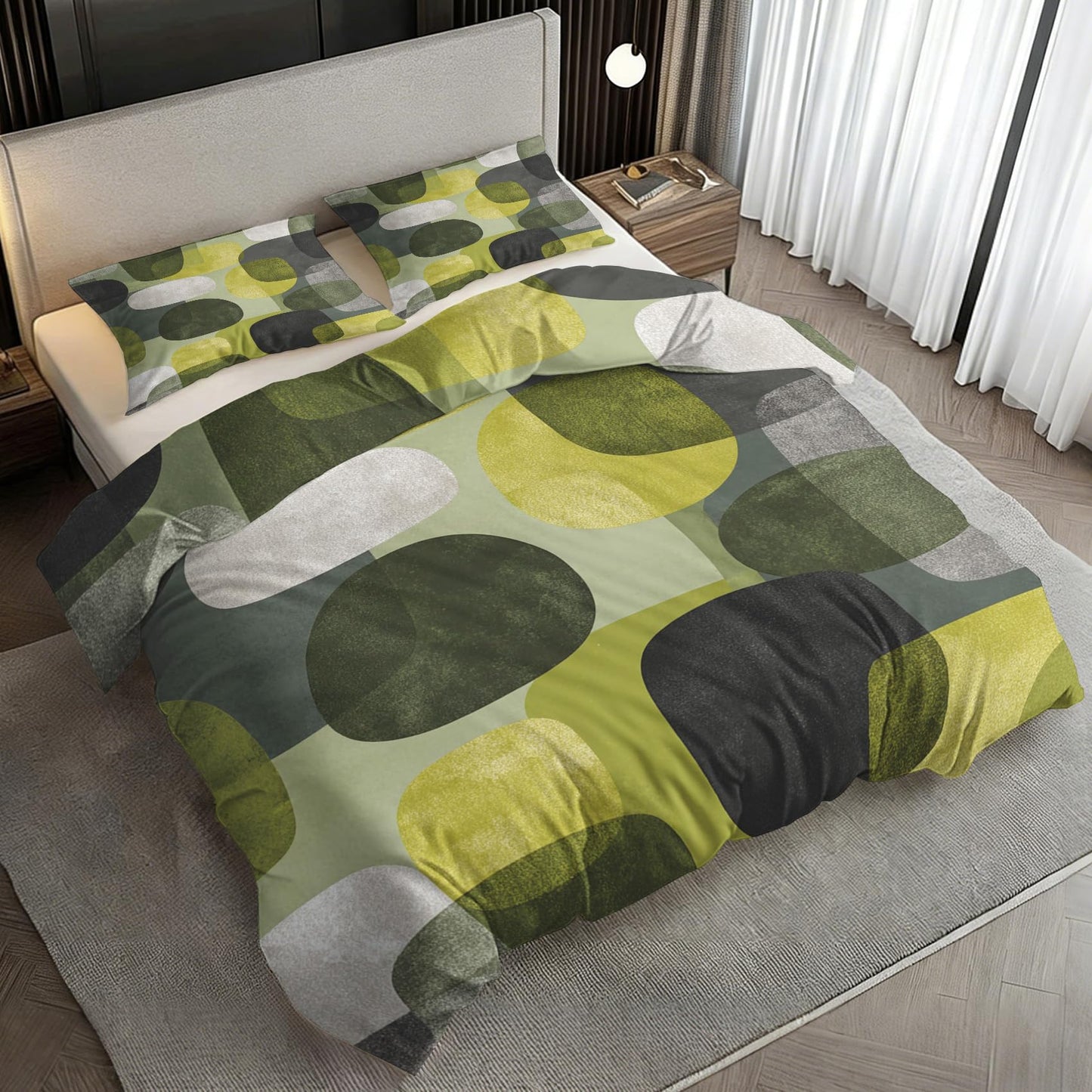 Abstract Geometry Twin Duvet Cover Set, Boho Modern Art Bedding Set 2 Pcs Reversible, Mid Century Modern Bedroom Decor, Ultra Soft Microfiber, 1 Pillow Sham, Zipper & Ties KJJT 104