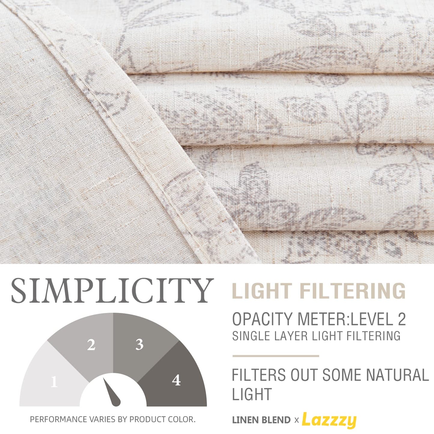 Lazzzy Kitchen Tie Up Valance Curtain Linen Floral Farmhouse Valance for Living Room Bathroom Bedroom Country Valances Window Treatments Small Cafe Curtian 20 Inch Rod Pocket 1 Panel Grey on Beige