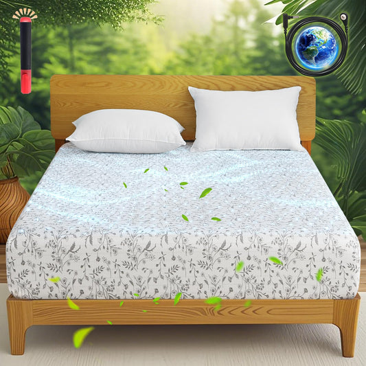 Ivellow Floral Grounding Sheets Queen 10% Pure Silver Fiber 90% Organic Cotton Fitted Sheet Queen Size 16” Deep Pocket Soft Earth Connected Bedding Patterned Fitted Bed Sheet with Grounding Cord