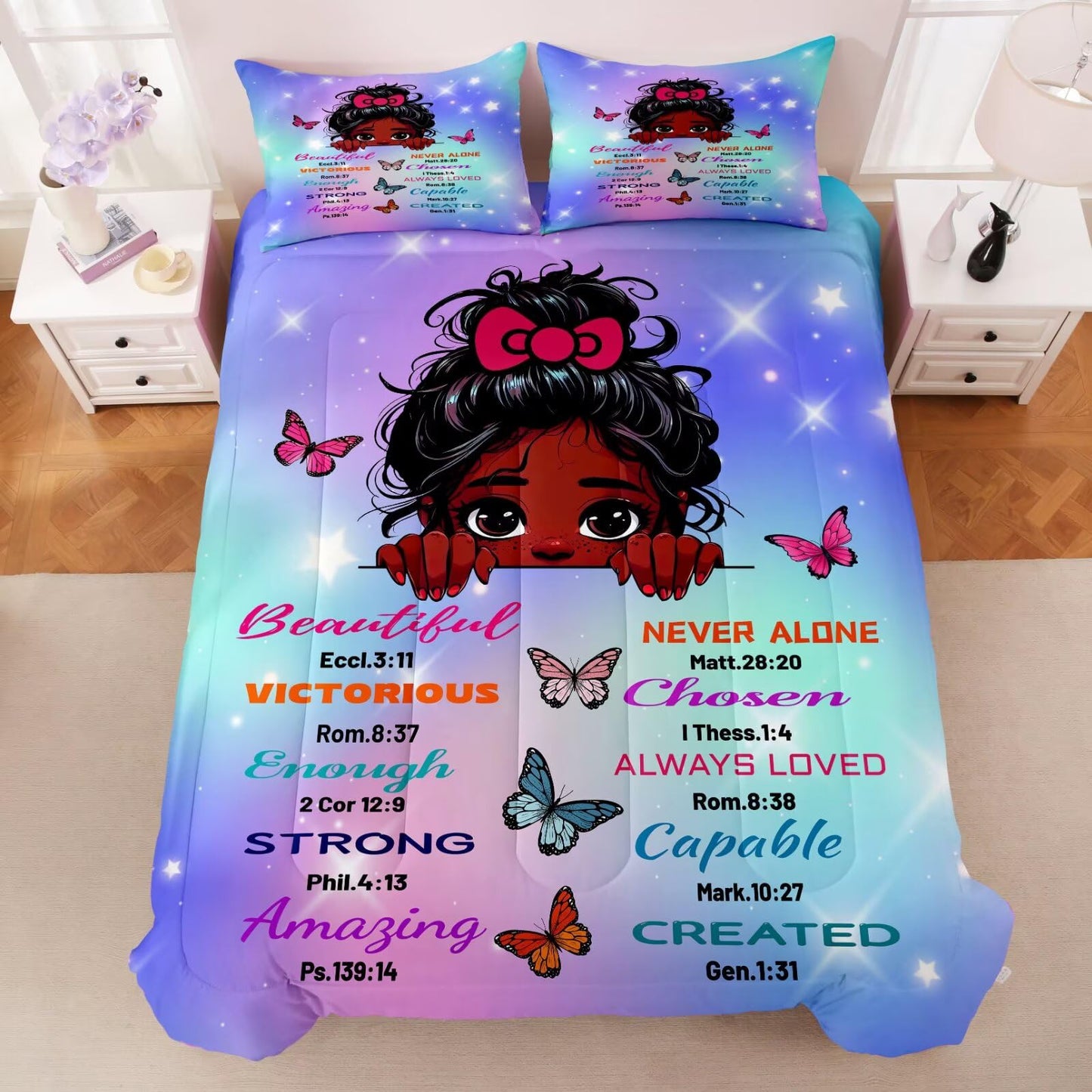 GRAT TIOC Black Girl Comforter Sets Twin Size,Black Girl Magic Bedding Set,Cute Little Melanin Princess Comforter Set for Kids Bedroom Bed