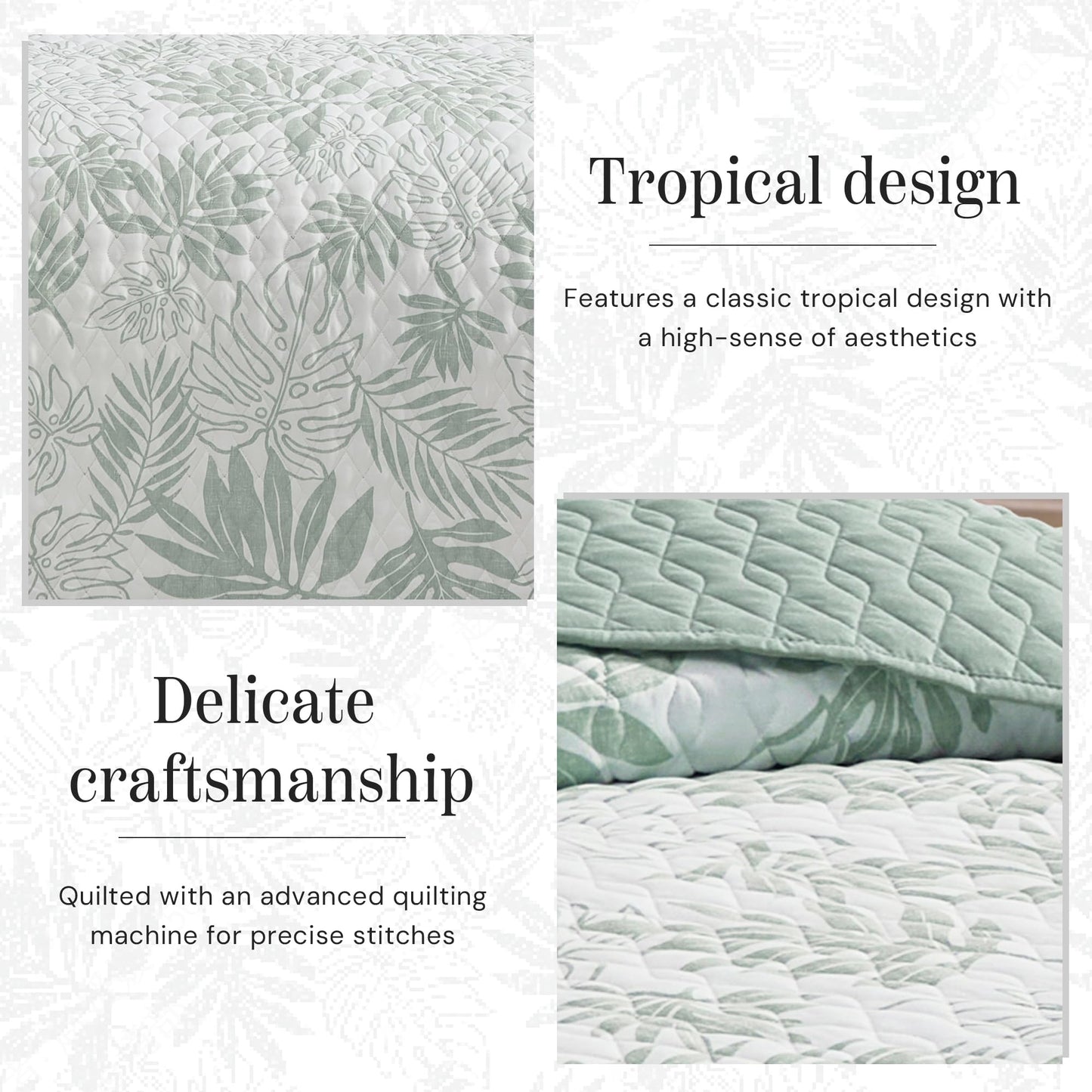 BLOOMHAVEN Quilt Set Queen Size, Storn Grey Tropical Quilt Sets, Reversible Bedspread Lightweight and Breathable for All Seasons, Soft Quilted Bedspread with 2 Pillow Shams
