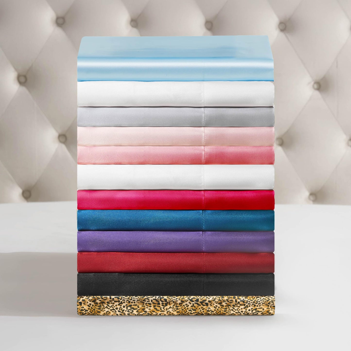 Juicy Couture Full Size Silky Satin Bed Sheet Set, Deep Pocket Satin Full Sheet Set with 1 Fitted Sheet, 1 Flat Sheet and 2 Pillowcases, Wrinkle Resistant & Anti Pilling Bed Sheets - Light Blue