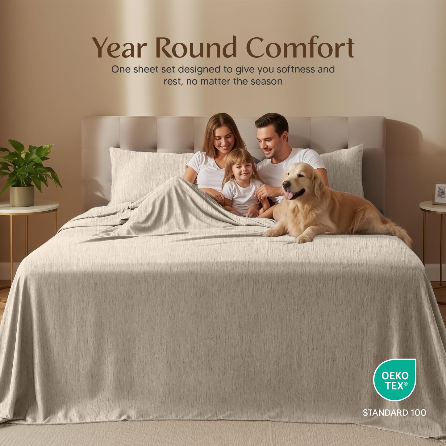 Utopia Bedding Queen Size Sheet Set – 4 Piece Bed Sheets, Soft and Breathable Microfiber, Includes 1 Fitted Sheet, 1 Flat Sheet and 2 Pillowcases – Oeko Tex (Heather Beige)