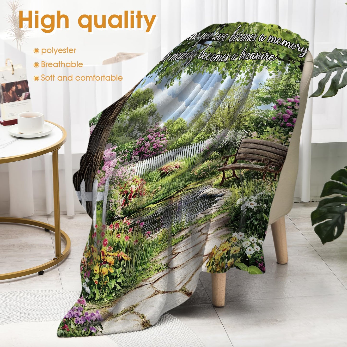 Hohoto Memory Blanket Memorial Gifts Sympathy Bereavement Throw Garden Flowers Trees Floral Gifts for Women Men Wife Dad Mom Christmas Sisters Female Friends Streams Lakes Paths Blanket 50"x60"