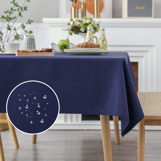 Demetex Blue Waterproof Fabric Tablecloth for Rectangle Table Spill Proof Polyester Table Cloth 1 Pack Decorative Washable Table Cover for Barbecue Buffet Holiday,60x84 in, Navy Blue