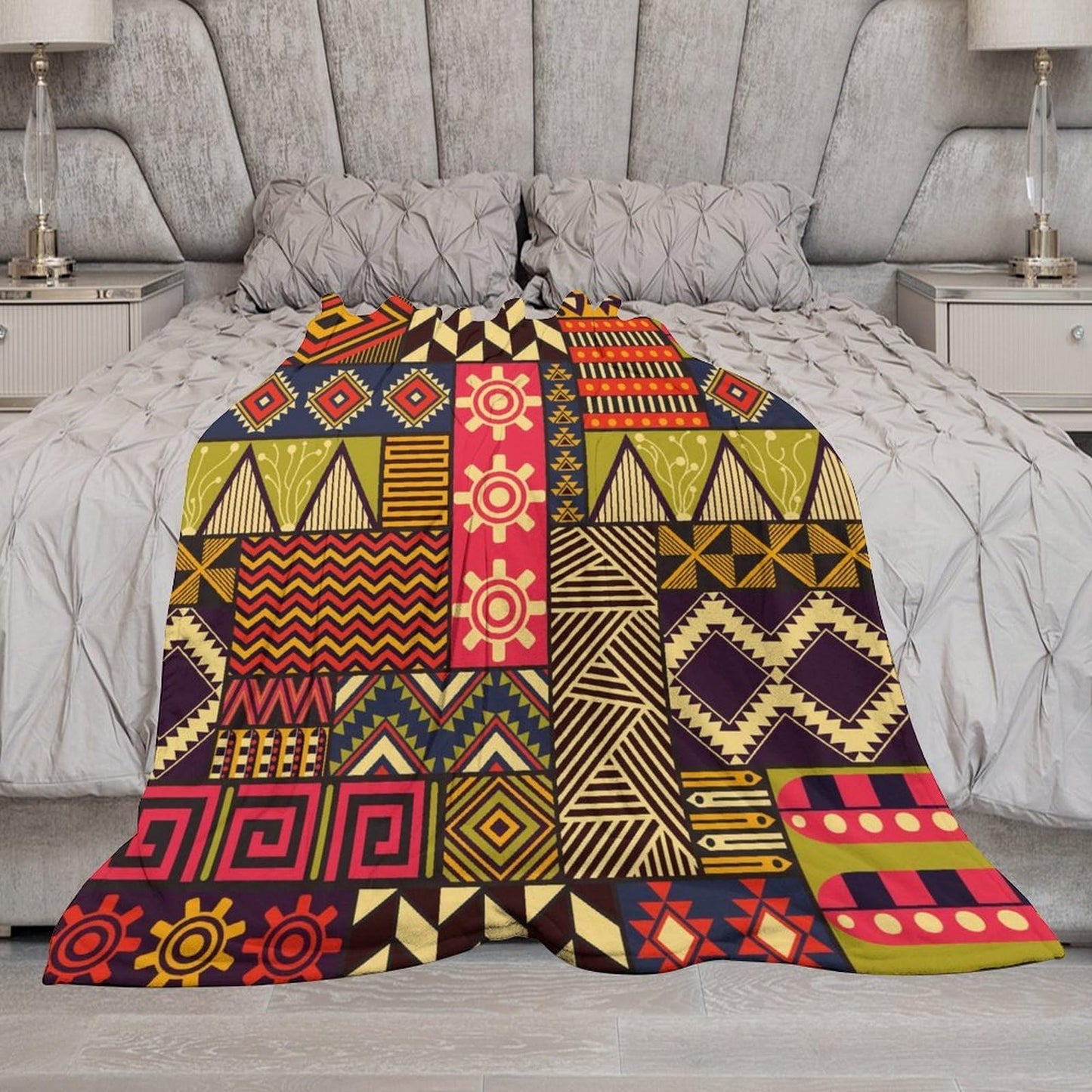 ZhiRain African Ethnic Throw Blanket African Indigenous Totem Geometric Abstract Pattern Blanket for Sofa Bed Couch Chair Or Dorm 50"x60"