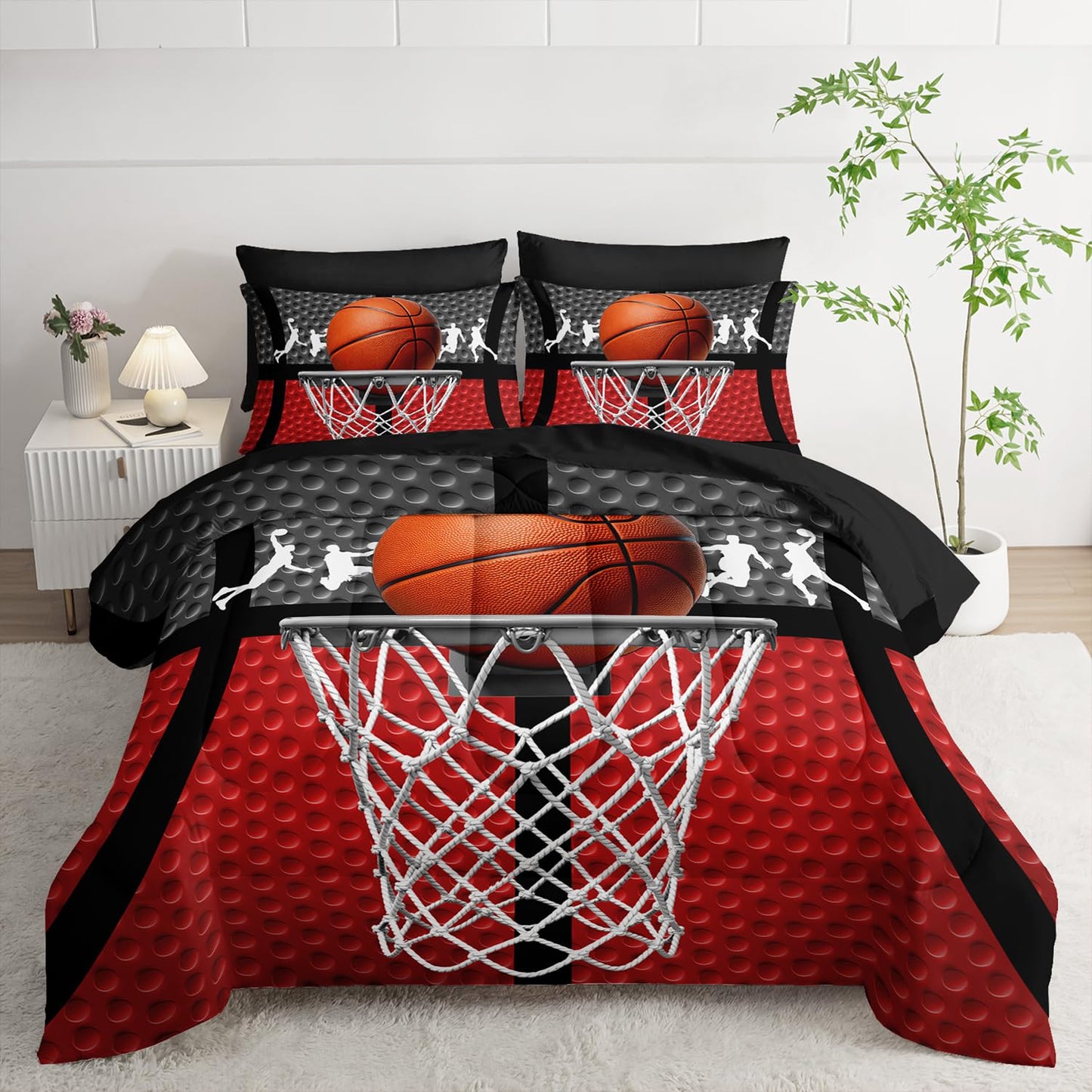 AILONEN Kids 3D Basketball Sport Comforter Set for Boys,7-Piece Basketball Framework Bed in a Bag Twin Size,Gaming Comforter & Fitted Sheet with Flat Sheet,2 Pillowcases,2 Pillow Shams,Soft
