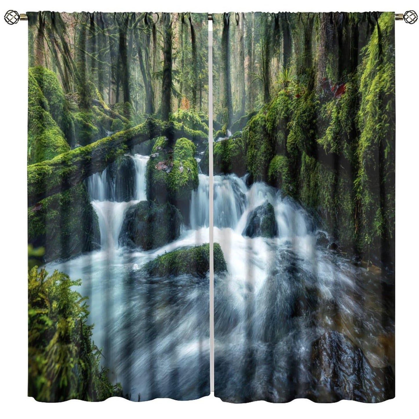 AuiMzoo Waterfall Landscape Blackout Curtains, Natural Green Trees Plants Waterfall Scenic Landscape Jungle, Bedroom Living Room Kitchen 21" W x 45" L