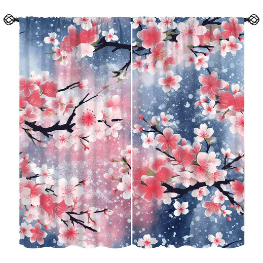 FAOTELY Pink Cherry Blossom Curtains,Vintage Japanese Spring Pink Flower Pretty Floral Window Drapes for Bedroom Living Room Kitchen Cafe （W20xL45 Inch） x2 Decor