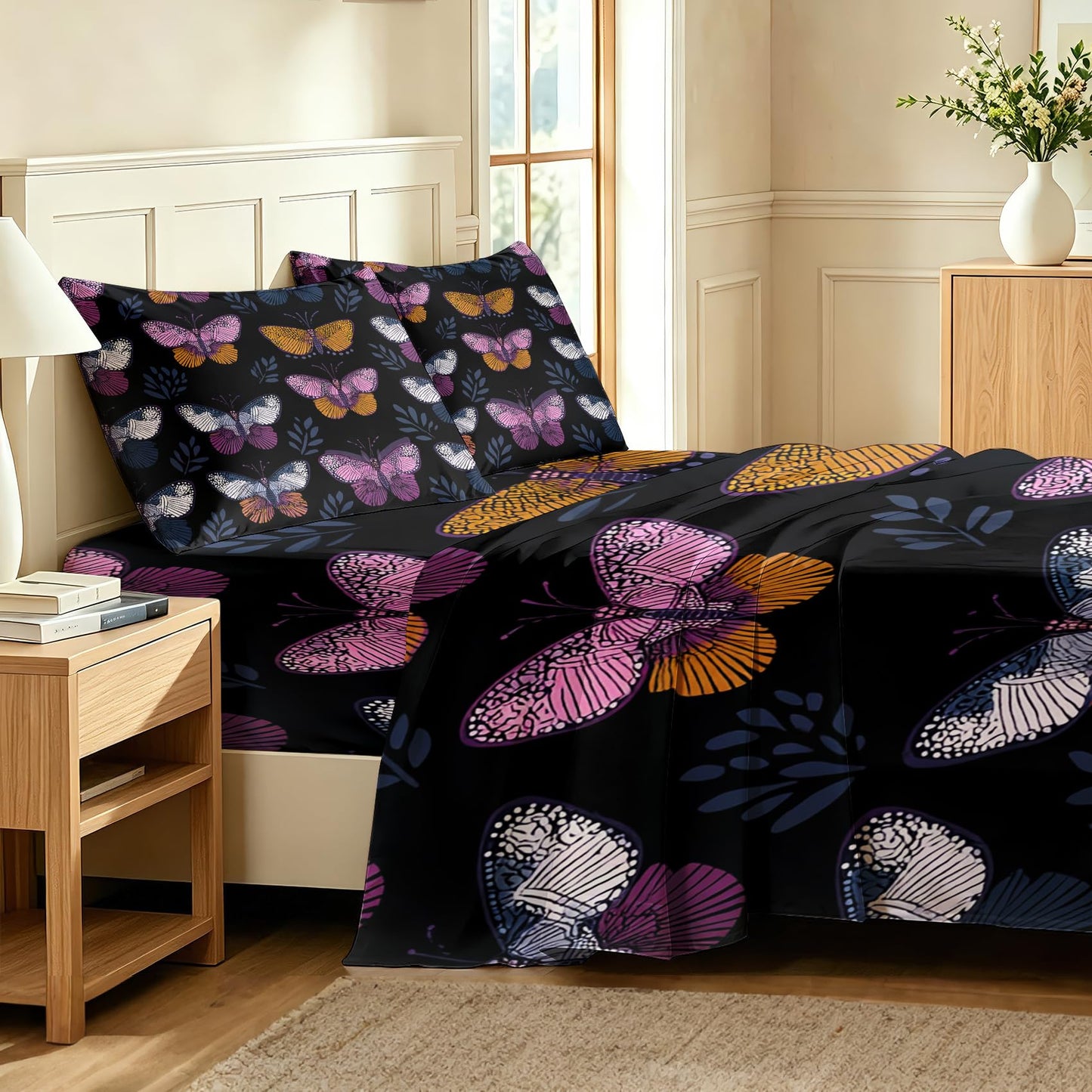 Butterfly Queen Sheet Set 4 Pcs Gothic Dark Bed Sheets