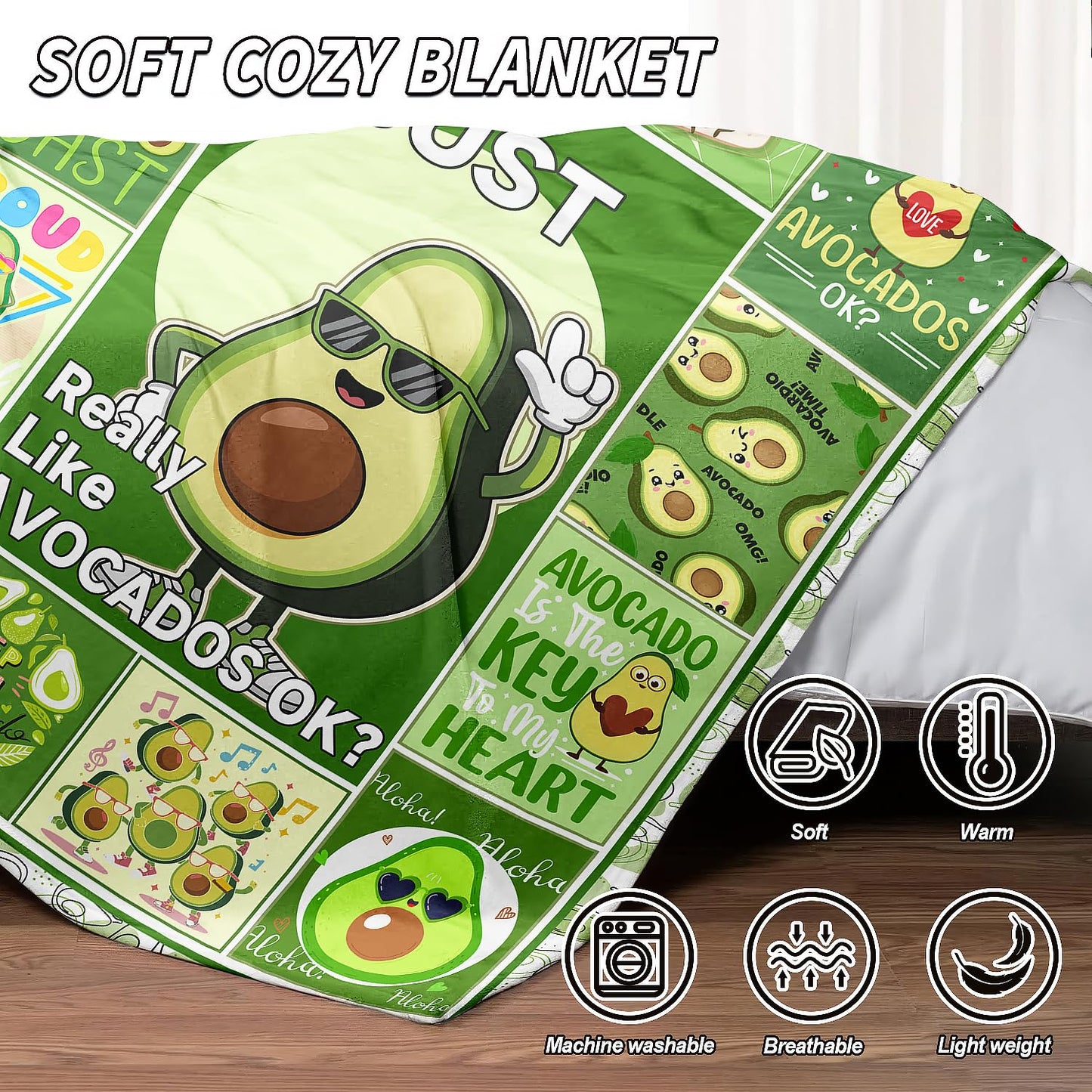 XSMEI Avocado Throw Blanket, Vegan Friut Funny Quotes, Soft Cozy Fleece Blanket for Couch Bed, 60 x 80 Inches