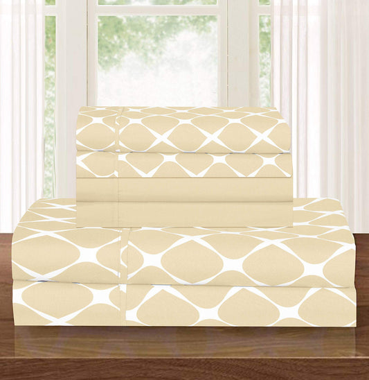 Elegant Comfort Luxury Softest and Coziest 6-Piece Bed Sheet Set, Wrinkle Resistant Milano Trellis Pattern-1500 Thread Count Egyptian Quality Microfiber Bedding Set, Queen, Cream