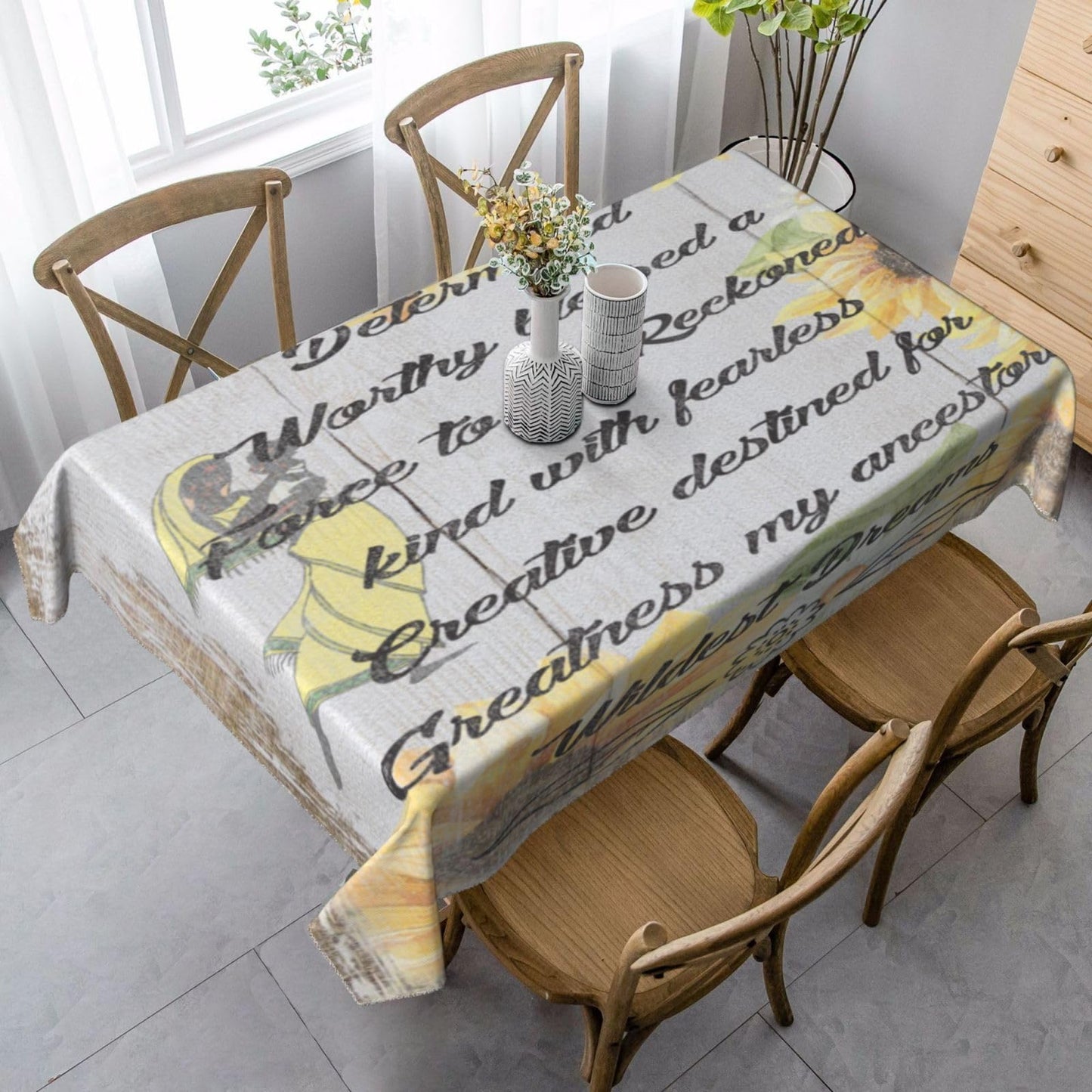 African America Women Inspirational Quote Rectangular Tablecloth Table Cloth Decorative Table Cover for Dining/Party/Buffet/Wedding 35 x 55 Inches