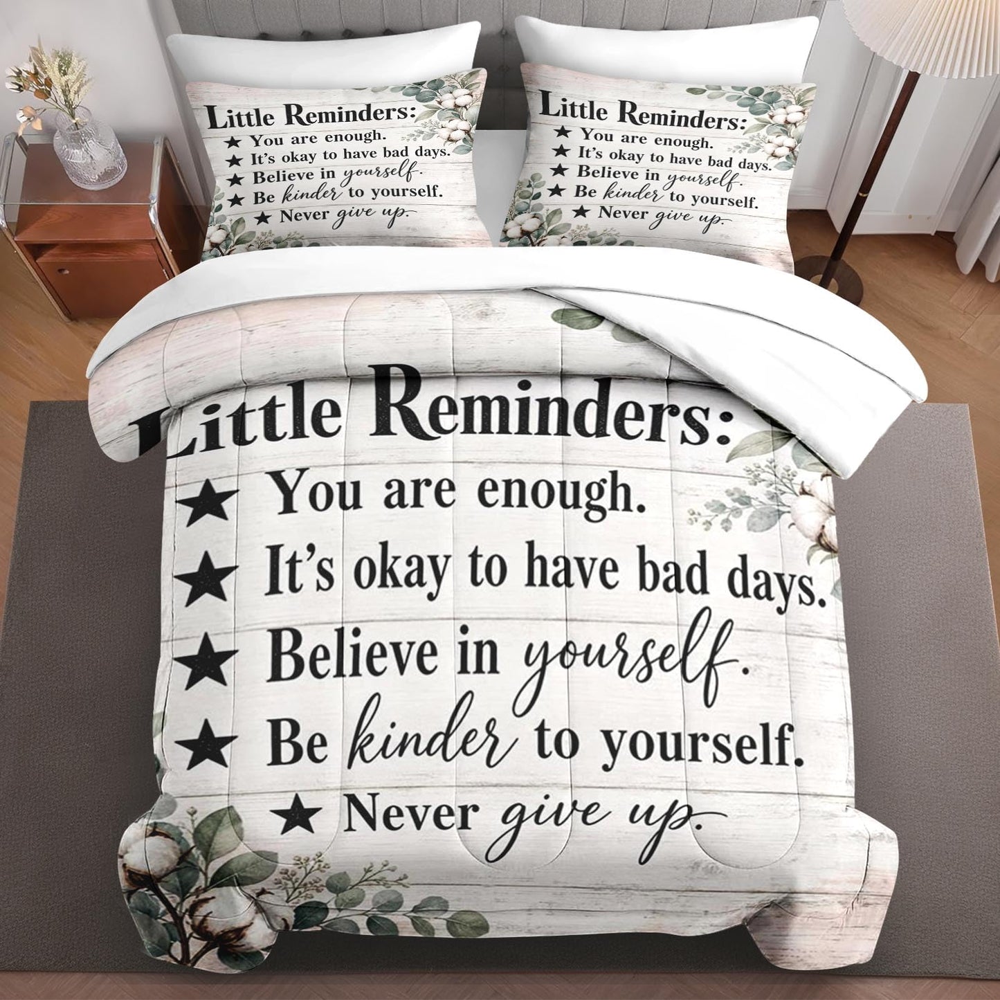 Boewywh Comforter Set Twin Size Motivational Farmhouse Inspirational 7 Pcs, Bedding for Kids and Adults, Bed Sheet Sets with Fitted Sheet 2 Pillowcases & 2 Shams for Bedroom Bed Decor