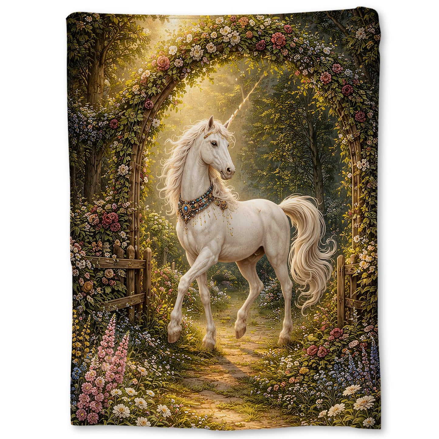 Ti Caldi Fantasy Unicorn Blanket Gifts, Floral Garden Arch Flannel Throw Blanket for Couch, Bed, Travel & Decor, Magical Fairy Tale Cozy Lightweight Warm Blankets for Girls Women Kids 60×50 in