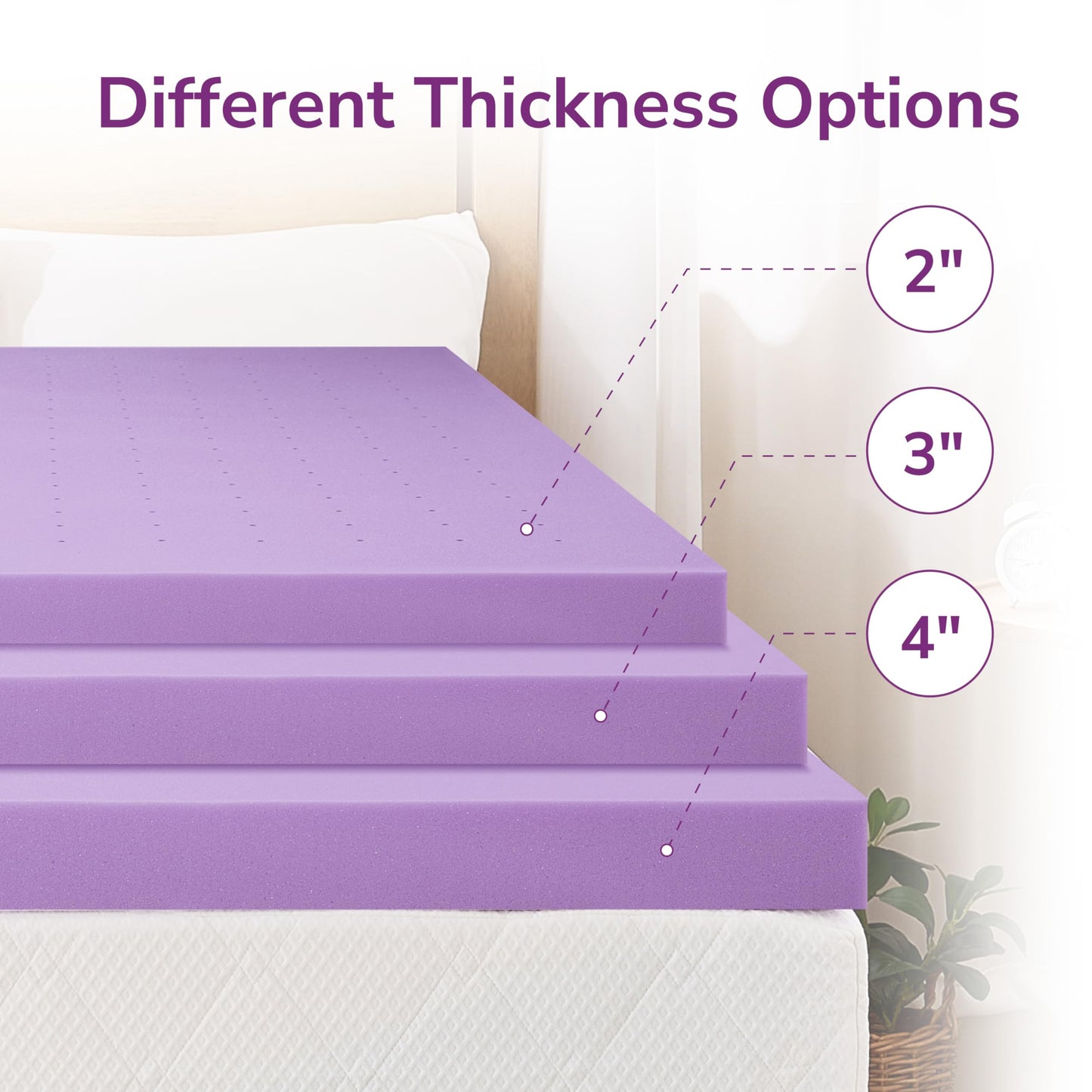 3 Inch Queen Lavender Infusion Memory Foam Mattress Topper for Relaxing Sleep, Ventilated & Pressure Relieving, CertiPUR-US Certified, Medium Firm Topper in a Box, Queen Size, 60"x80"