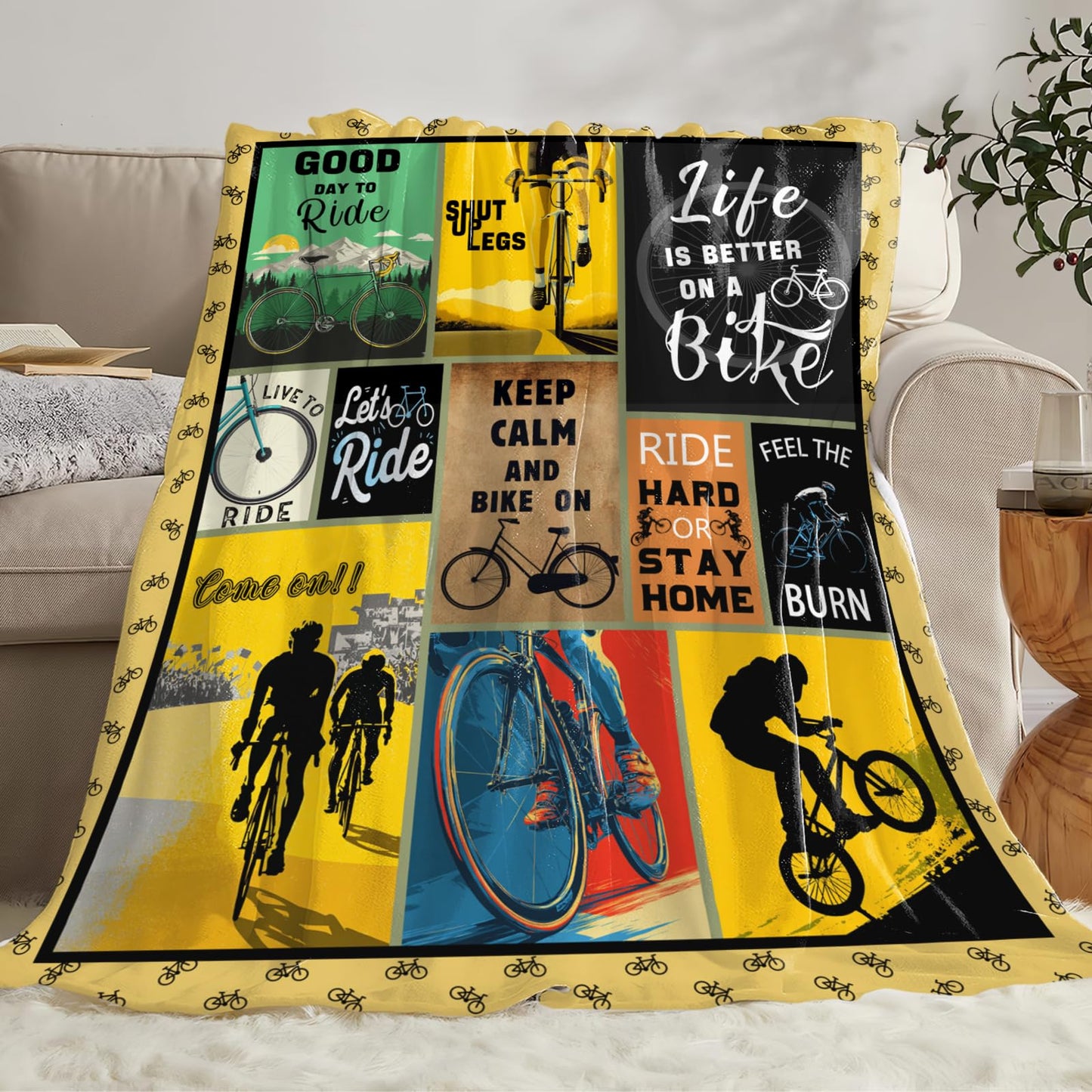 Bicycle Cycling Blanket for Mens, Bike Flannel Throw Blanket, Fleece Soft Cozy Stuff Blankets Gift for Women Men Couch Sofa Bed 50" x 40"