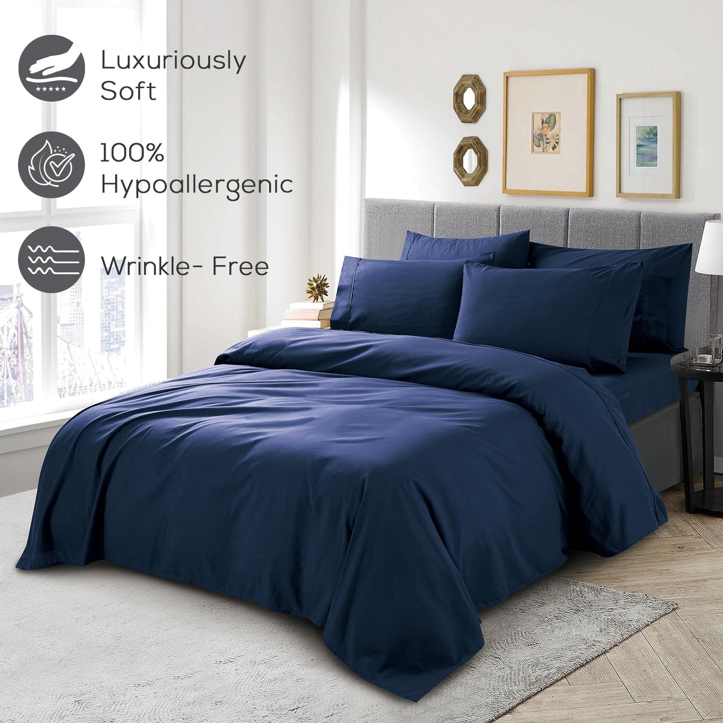 Mueller UltraTemp 6 PC Queen Sheet Set - Ultra-Soft Luxury Series, Cooling & Breathable Hotel Luxury Bed Sheets, Deep Pocket Wrinkle-Free Oeko-TEX, Navy