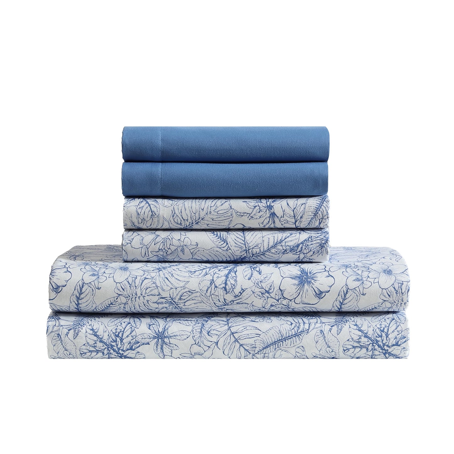 Caribbean Joe 6-Piece Sheet Set with Cooling Pillowcases, 12-inch Deep Pockets, Tropical Beach Coastal Design, Queen, Tropical Toile Blue