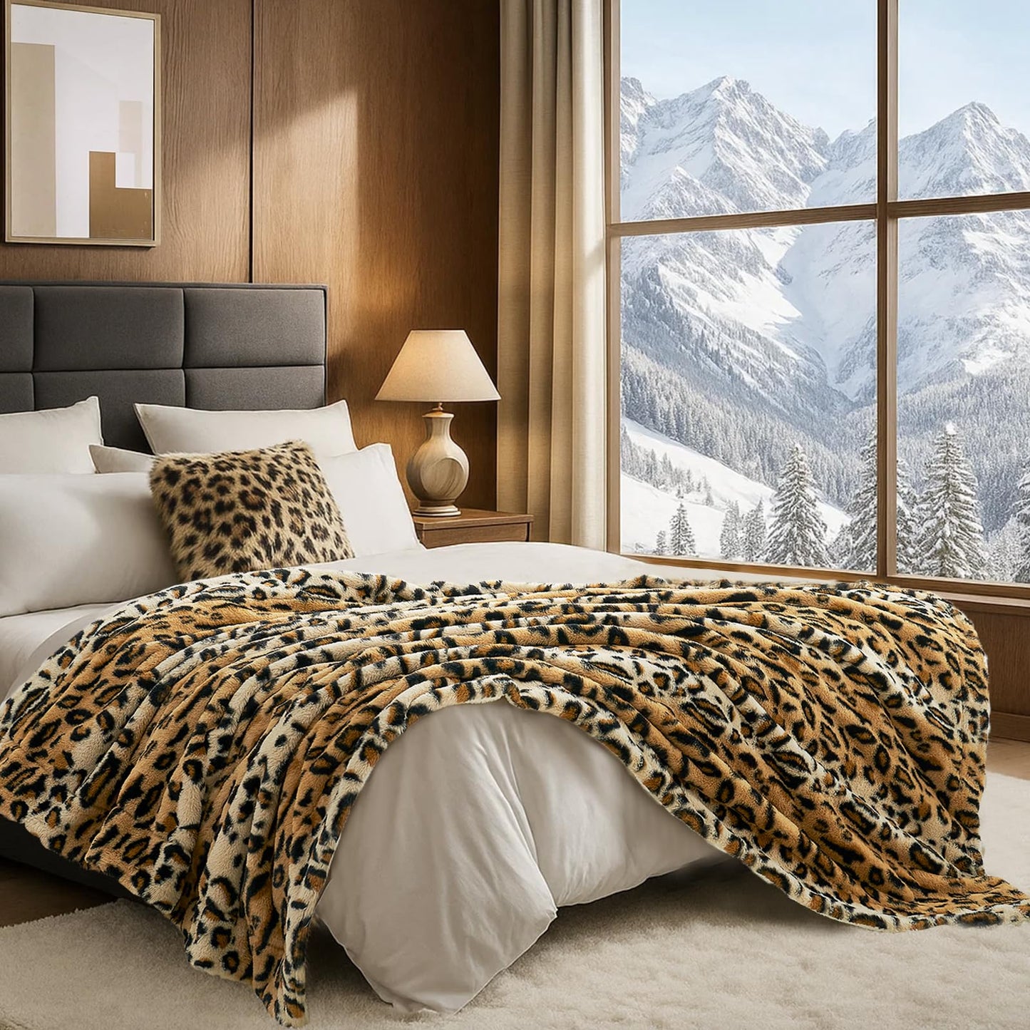 Cozy Bliss Luxury Faux Fur Throw Blanket Leopard Print, Non Shedding Double Sided Sherpa Blankets Super Soft Fluffy Thick Warm Throws Home Decor for Couch Bed Sofa Women,50"*60"Inches Brown Leopard