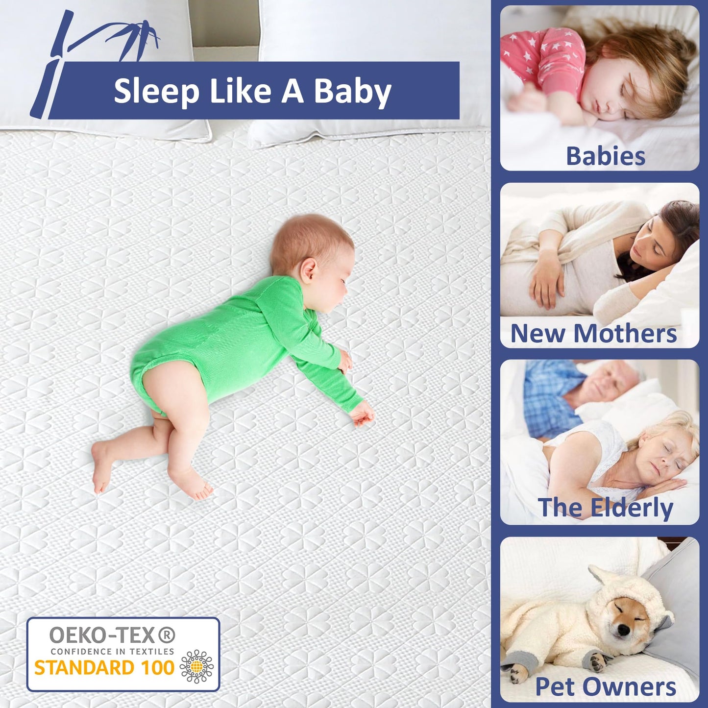 KUTUU Bamboo Viscose Queen Size Waterproof Mattress Protector, Cooling Mattress Pad Cover for Queen Size Bed, Super Soft Queen Size Mattress Cover for 6-18 inches Mattress, White