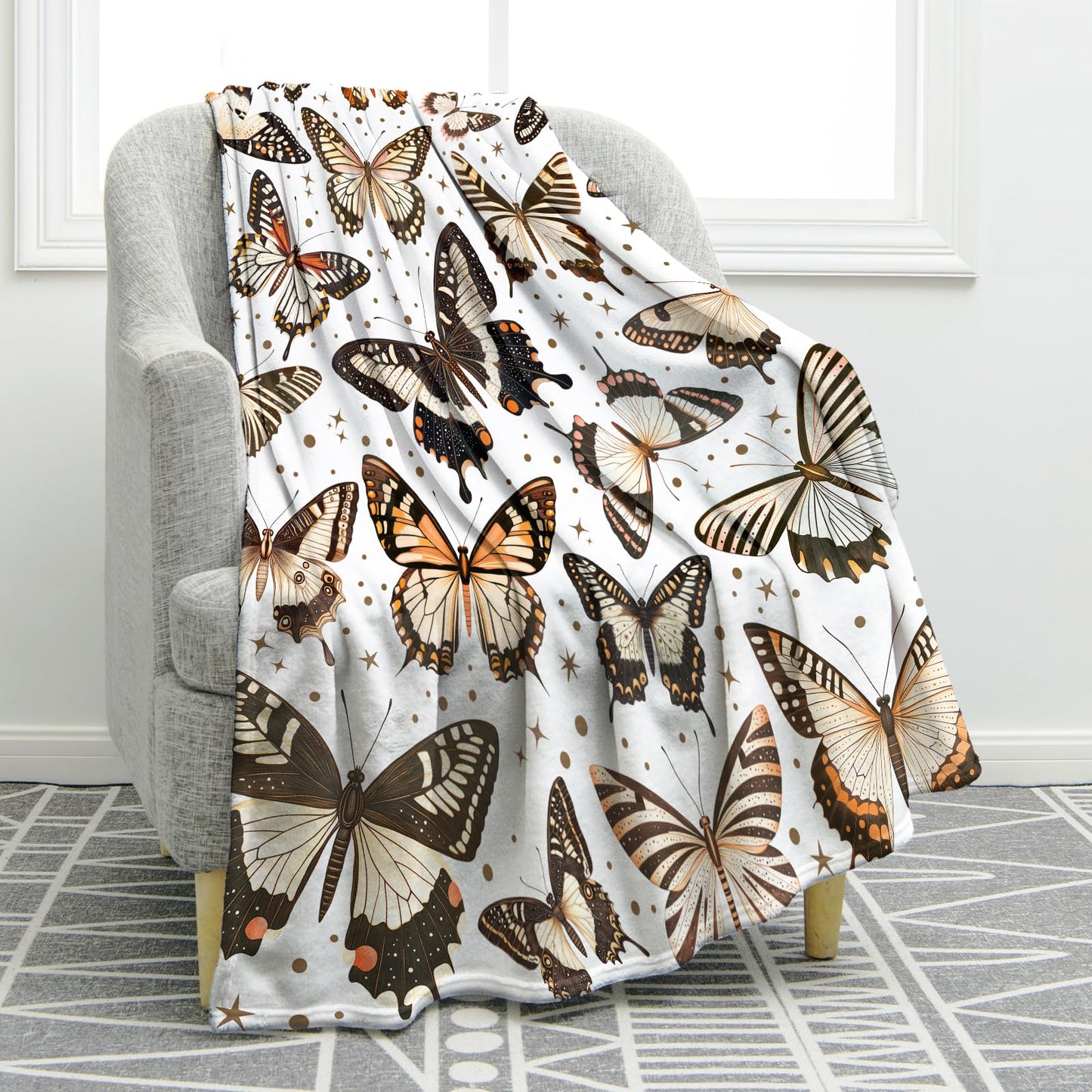 Jekeno Butterfly Gifts Blanket for Women Girls Mom Birthday Mother's Day Christmas Print Butterflies Present Decor Home Bedroom Living Room Sofa Couch Soft Cozy Plush Throw for Kids Teen Adult 50"x60"