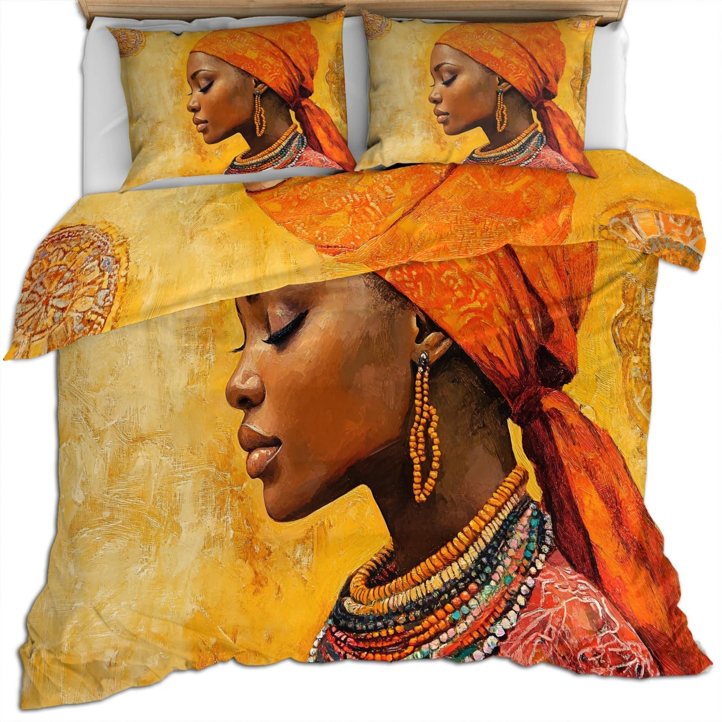 PAISUOQ African Woman Bedding Sets, Black Women Duvet Cover Queen, African Girl Comforter Cover with Zipper Ties, 3 Pieces with 2 Pillowcases, Home Decor & Gifts