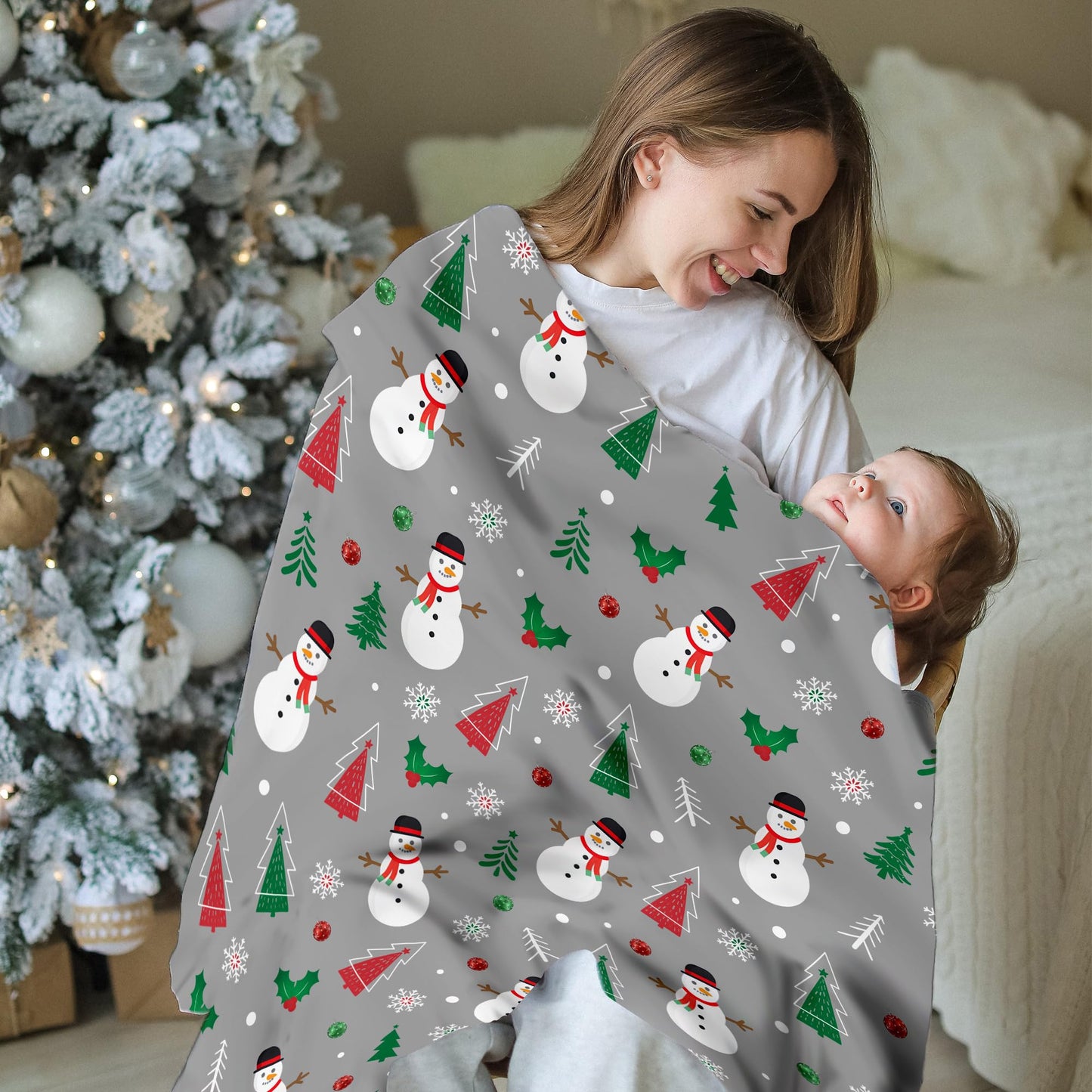 Christmas Snowman Throw Blanket Grey Christmas Fleece Blanket Soft, Plush, Warm Winter Cabin Throw, Christmas Throw for Sofa and Bed | Holiday Blankets and Throws 50X60 Inches