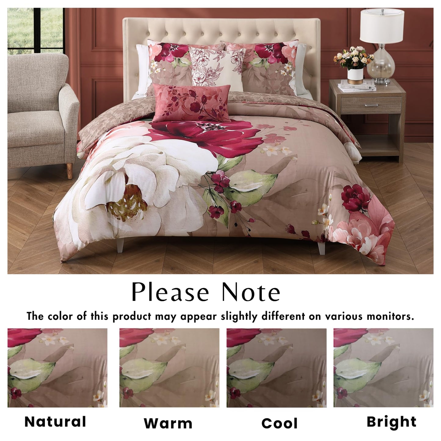 Bebejan Florence King Size Comforter Set - 5 Piece Reversible Bedding Set, 100% Cotton Sateen, Soft & Smooth - All Season Luxury King Comforter Set 1 Comforter, 2 Shams & 2 Pillows (King/Cal King)