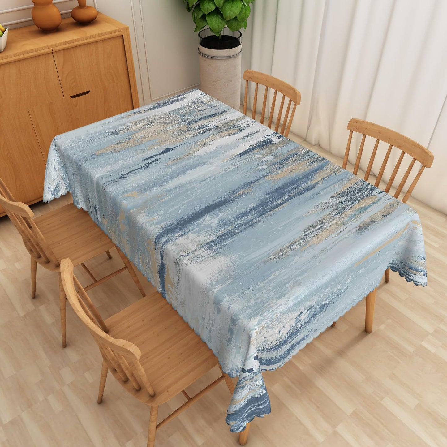 SIEDYCV Graffiti Painting Tablecloth Rectangle, 52x70 Inch Modern Abstract Art Sky Blue Oil Texture Fabric Table Cloth Thick,Waterproof Table Cover for Kitchen Birthday Wedding Party Cafe Home Decor