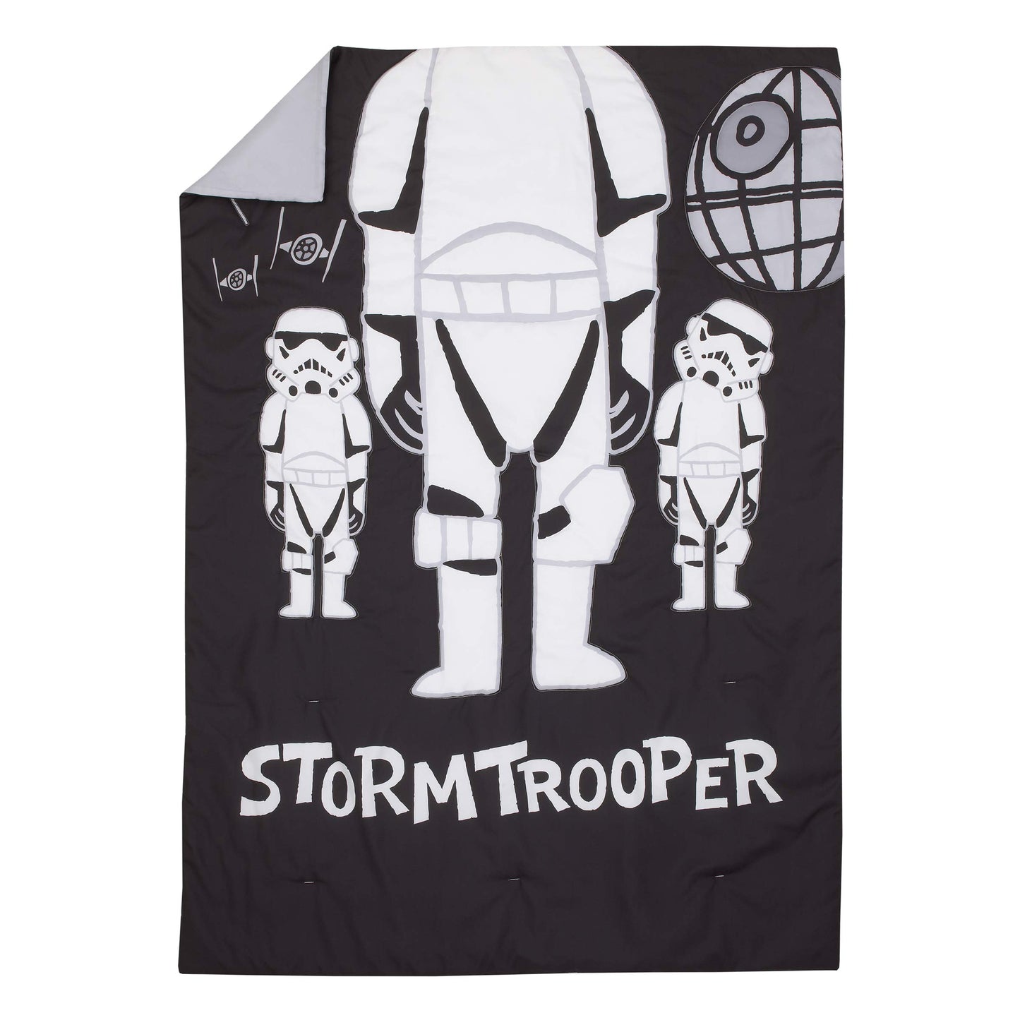 Disney Star Wars Storm Trooper Black and White 4 Piece Toddler Bed Set - Comforter, Fitted Bottom Sheet, Flat Top Sheet, and Reversible Pillowcase