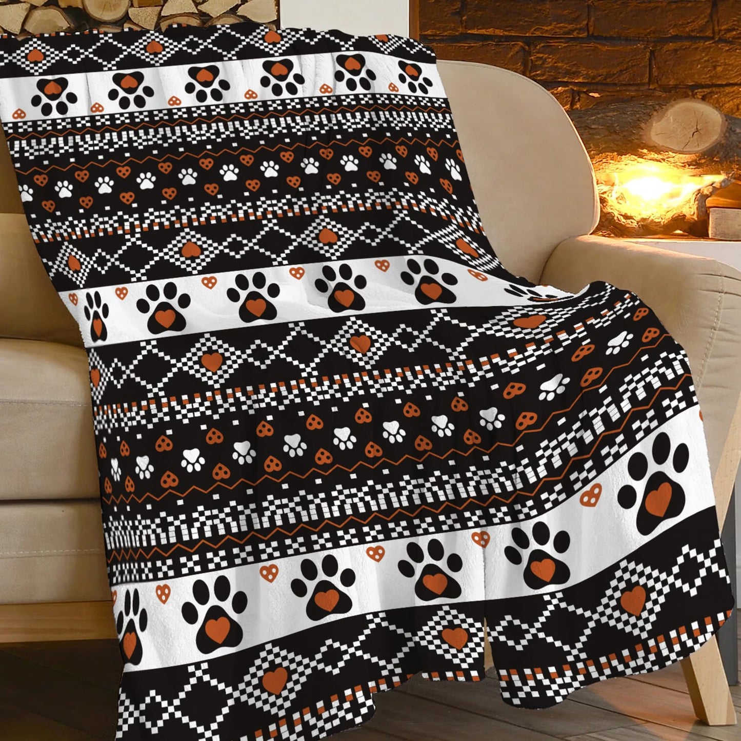 Lovira Dog Throw Blanket Dog Paw Print Throw Blankets Gifts Stuff Decor Flannel for Lover Men Women 40"x50"
