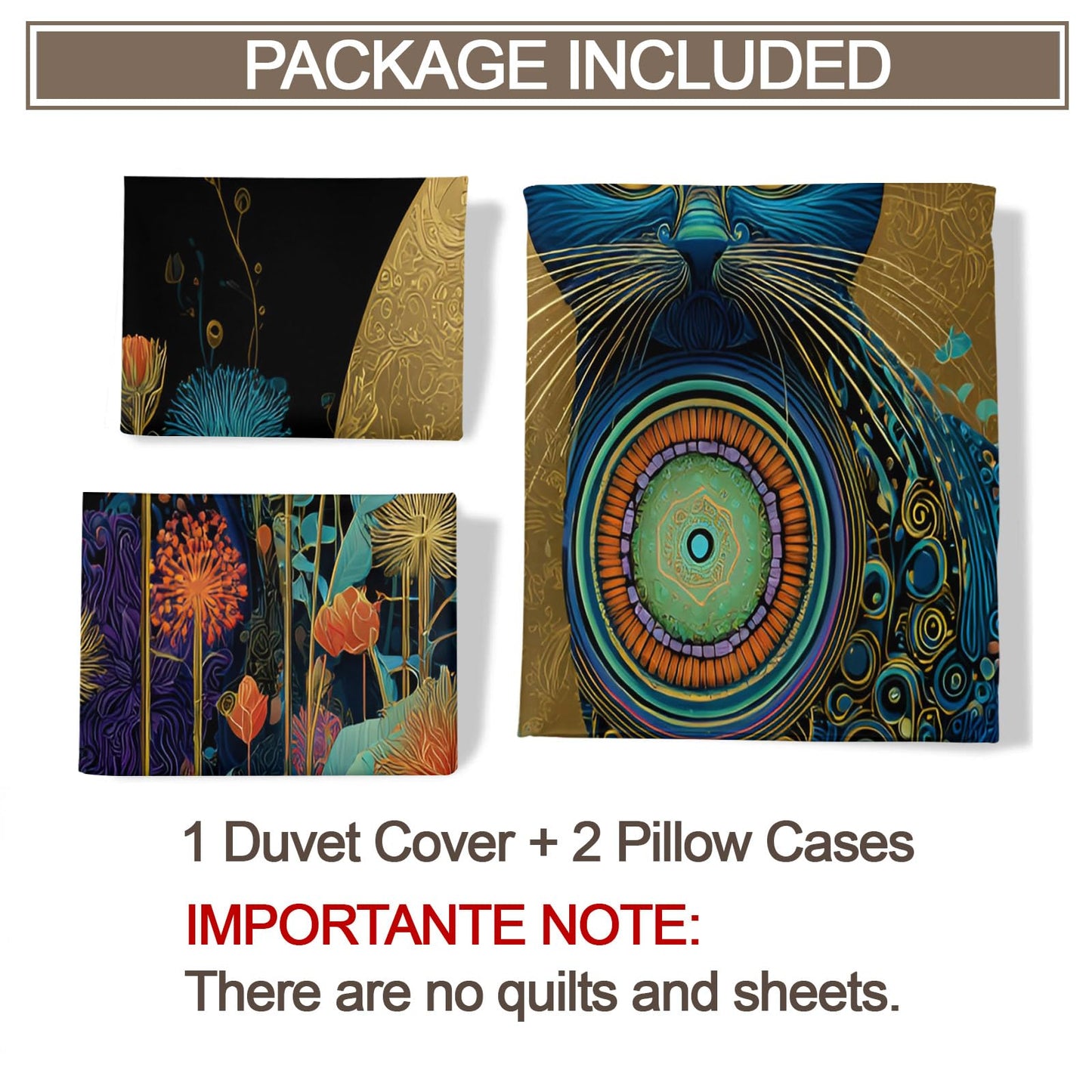 ZAMODE Cat Duvet Cover Oversized King Size, Boho Flower Cat Comforter Cover 120" x 98" & 2 Pillowcases, Retro Exotic Kitten Bedding Set with Zipper Ties