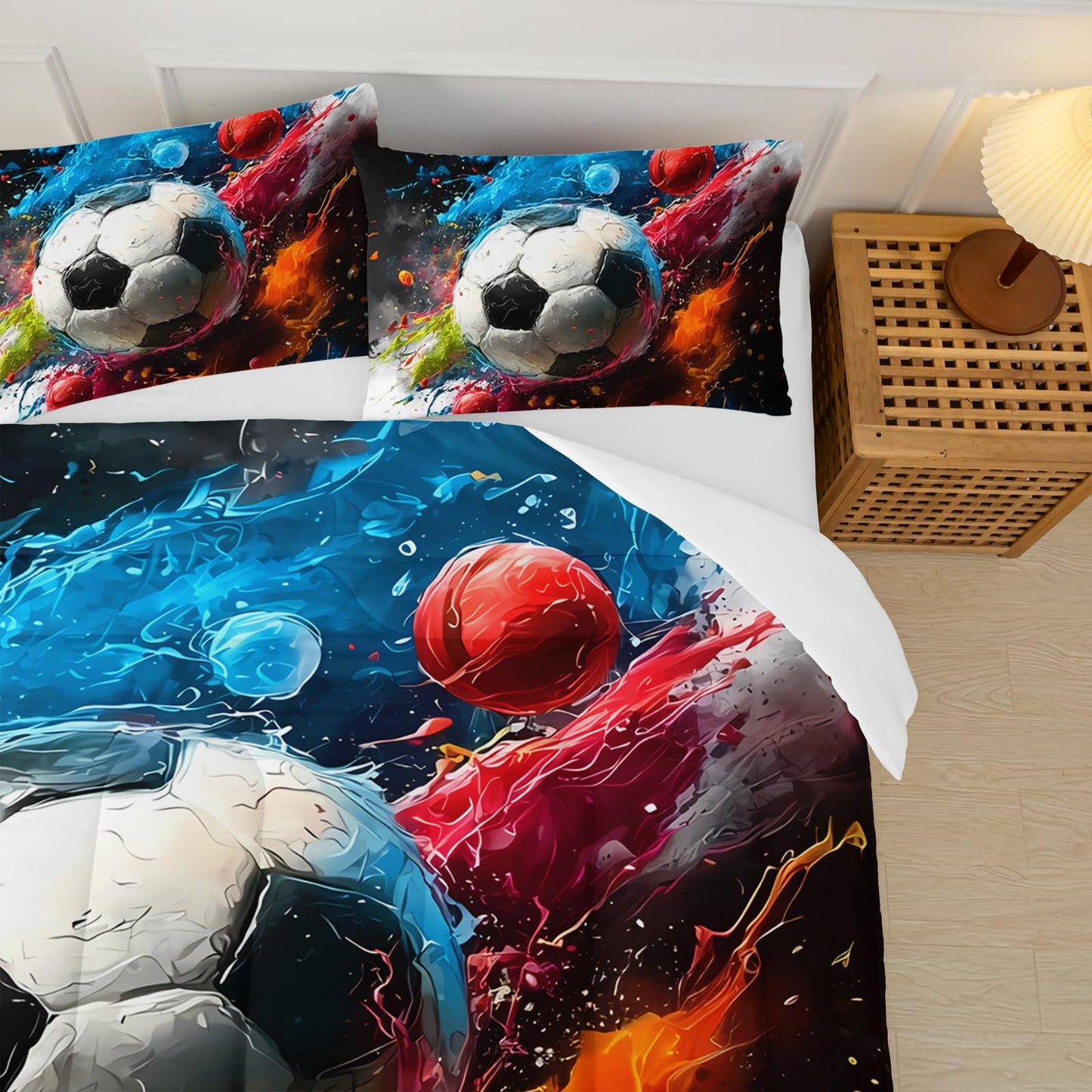 lneffble Soccer Comforter Twin Size,Sport Kids Comforter Set,3Pcs Bedding Set Printed Comforter with 2 Pillowcases,Down Alternative,Soft and Lightweight,for All Seasons
