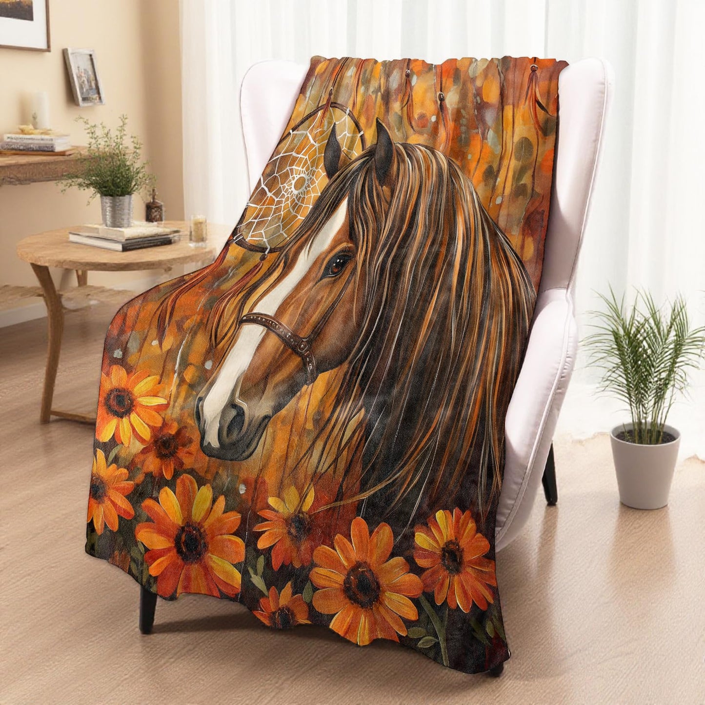 xmwjfd Majestic Brown Horse Blanket, Cozy Plush Throw Blanket for Couch Bedroom Outdoor, Lightweight Soft Flannel Travel Blankets, Gifts for Women Adults Kids, Warm Decor 50"×60"