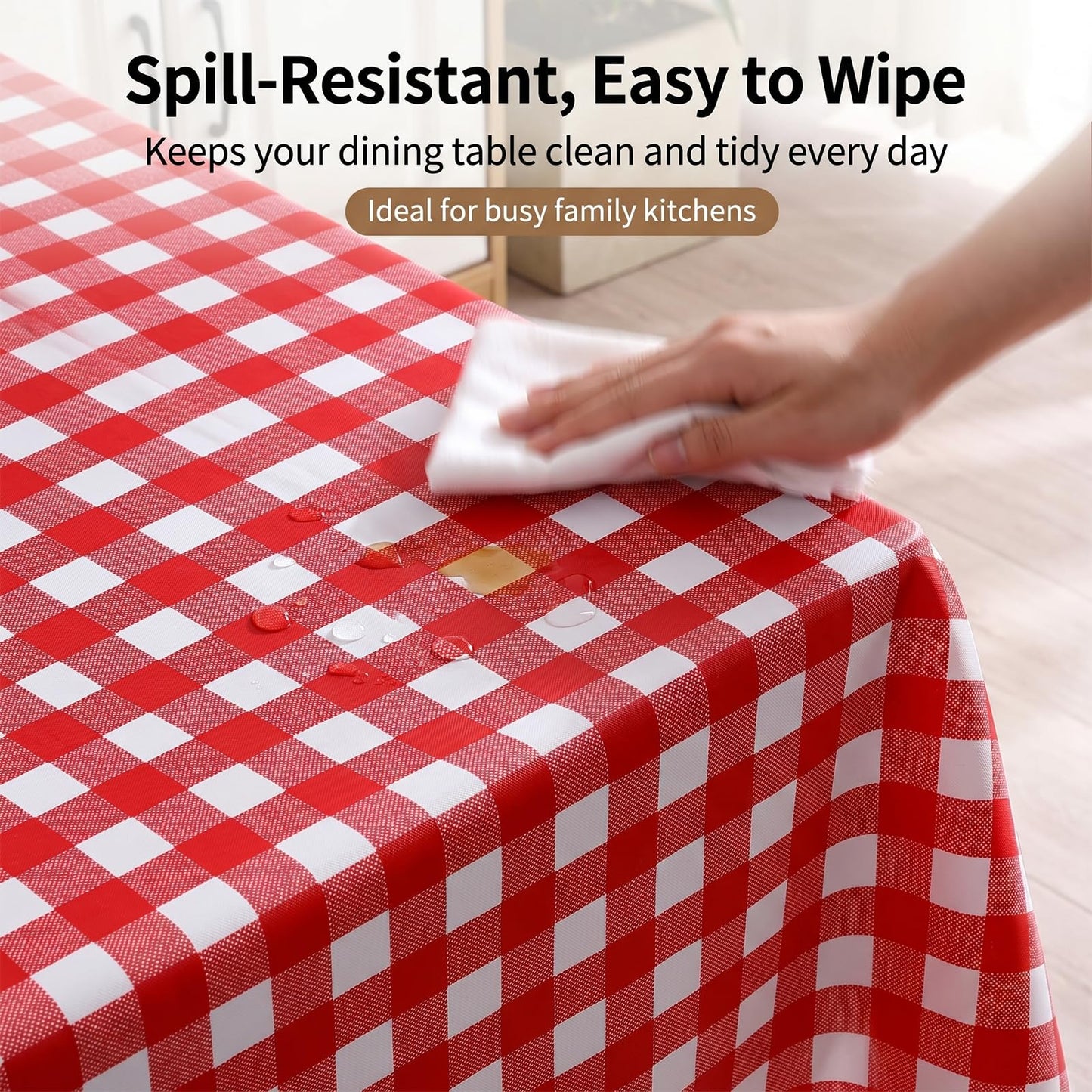 Qvthpv Waterproof PVC Tablecloth Rectangle 70"x55" - Oil Proof Heatproof Kitchen Table Cover with Soft Flannel Backing - Stain Resistant Everyday Dining & Holiday Decoration (red)