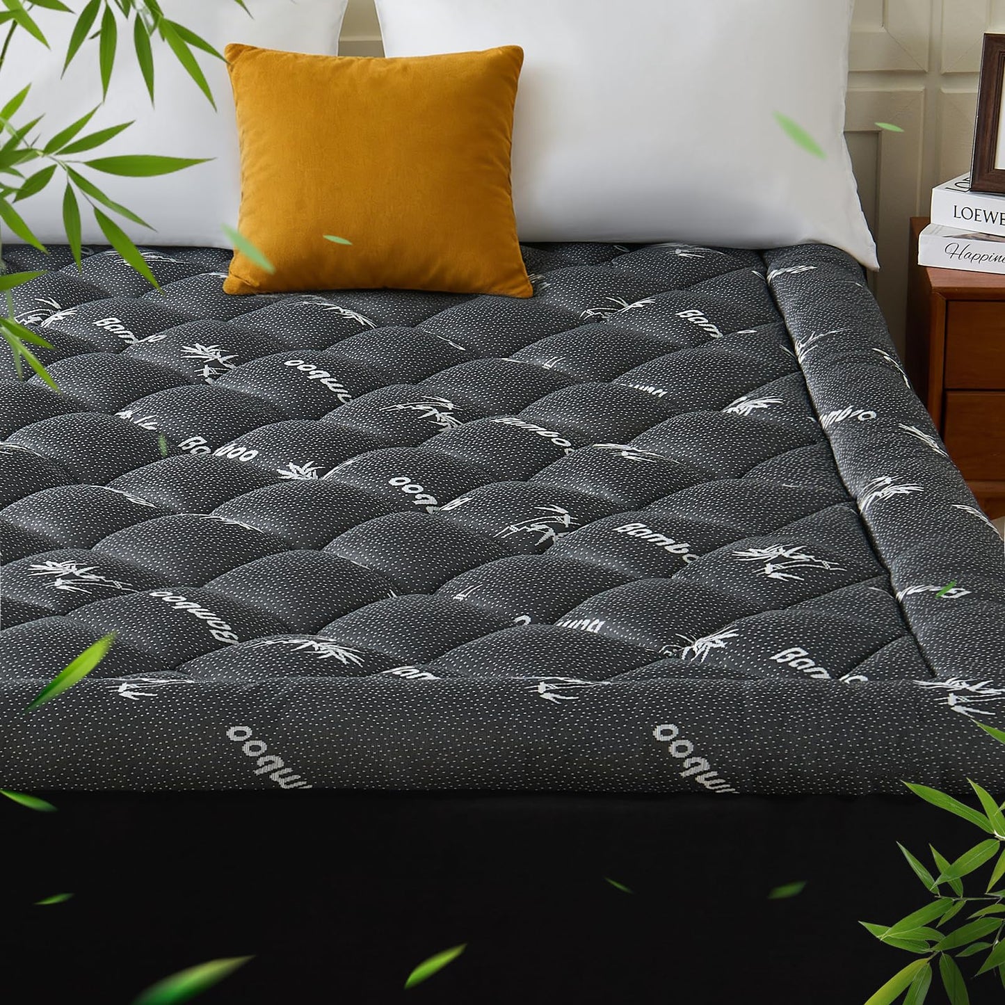Full Size Mattress Topper, Viscose Derived from Bamboo, Thick Pillow Top Mattress Pad with Deep Pocket Fits 6-18 inches, Cooling for Hot Sleepers, Soft for Back Pain Relief, Premium Dark Grey