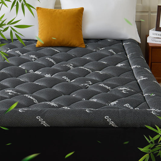Full Size Mattress Topper, Viscose Derived from Bamboo, Thick Pillow Top Mattress Pad with Deep Pocket Fits 6-18 inches, Cooling for Hot Sleepers, Soft for Back Pain Relief, Premium Dark Grey