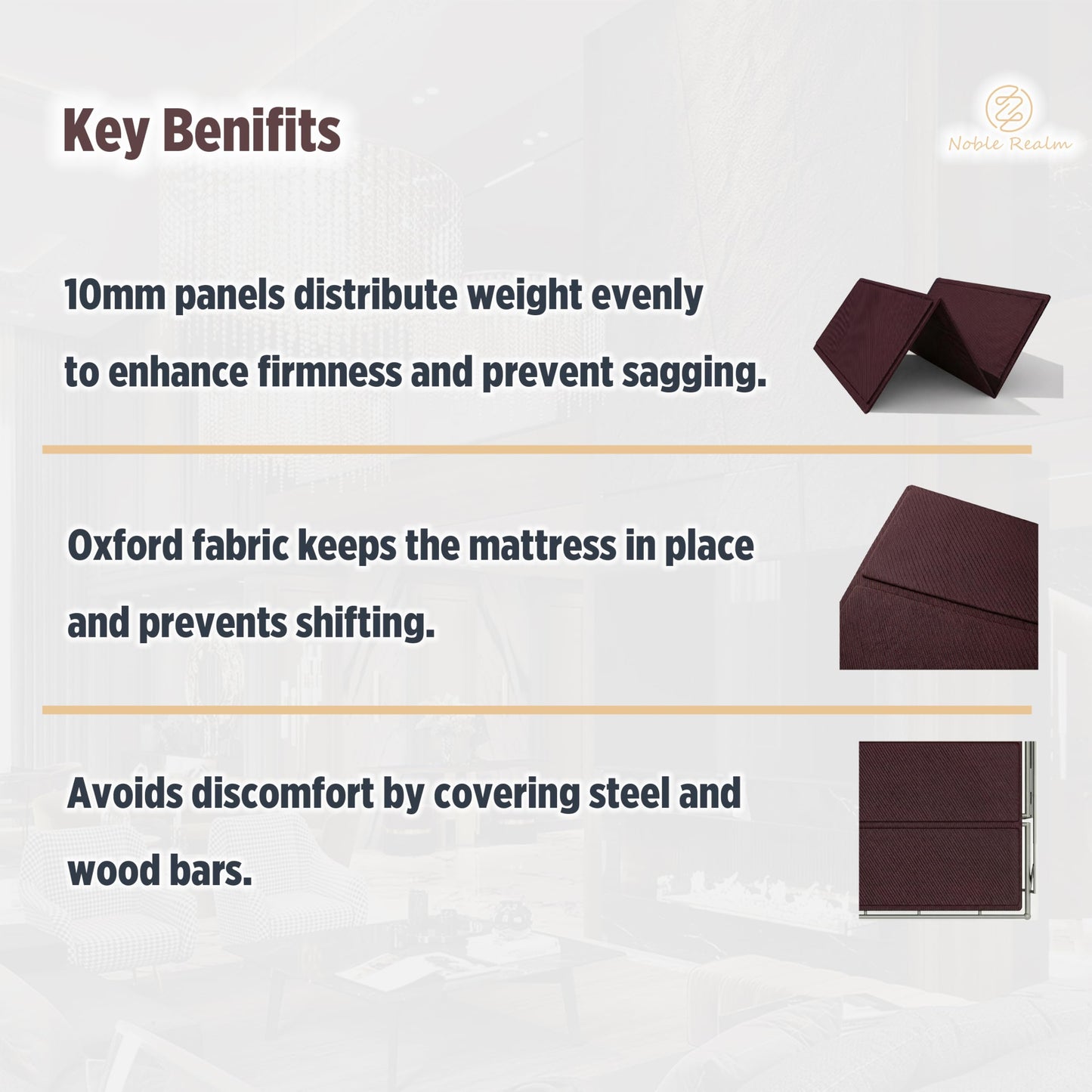 Noble Realm 10mm Bunkie Board (54”x75”Full Size) Lightweight Design | Low Profile Bed Support Board for Under Mattress, Breathable, Noise Minimizing, Moisture Resistant | Fodable Box Spring