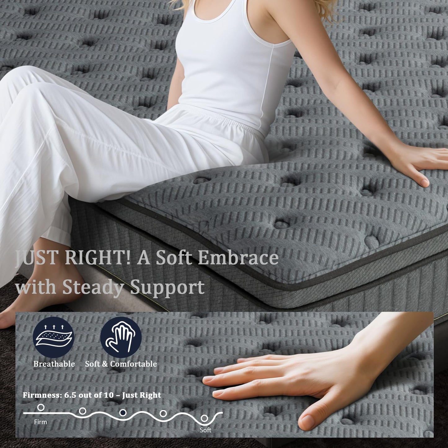 Full Size Mattress, 10 Inch Hybrid Pressure Relief Mattress in a Box, Cooling Gel Memory Foam and Pocket Springs，Medium Firm，Breathable，Fiberglass Free (10", Full)
